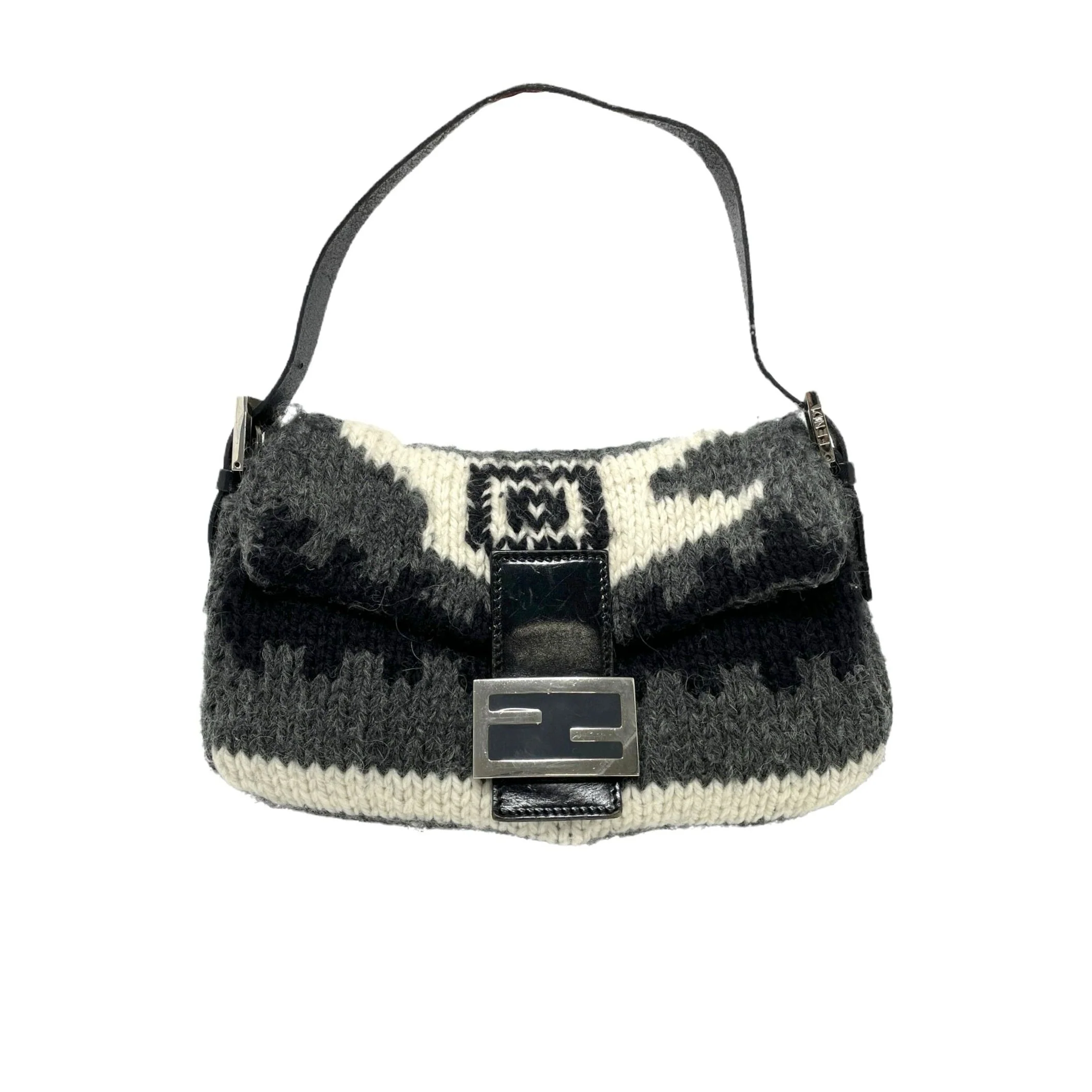Fendi Grey Knit Baguette Bag