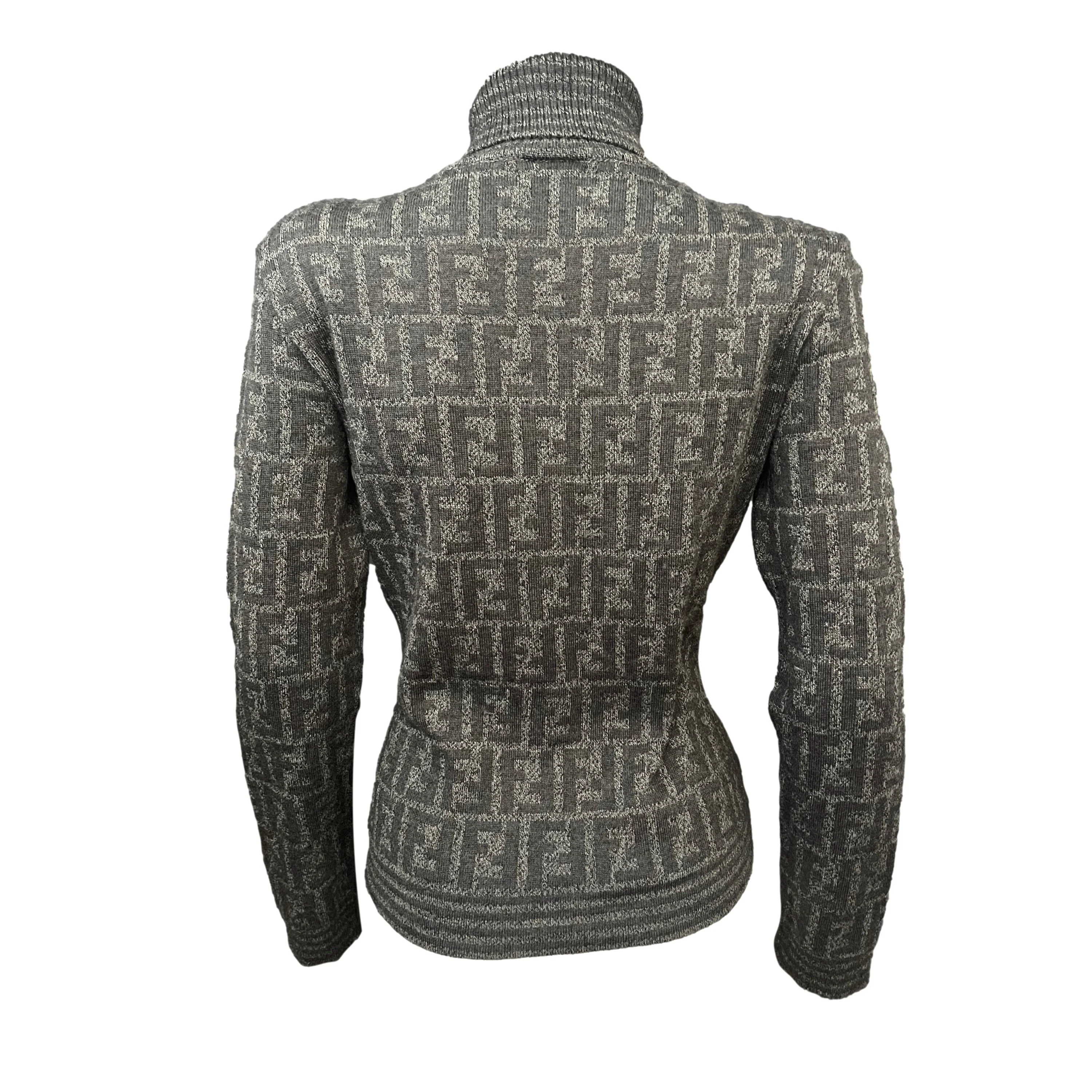 Fendi Grey Logo Turtleneck Sweater - Image 2