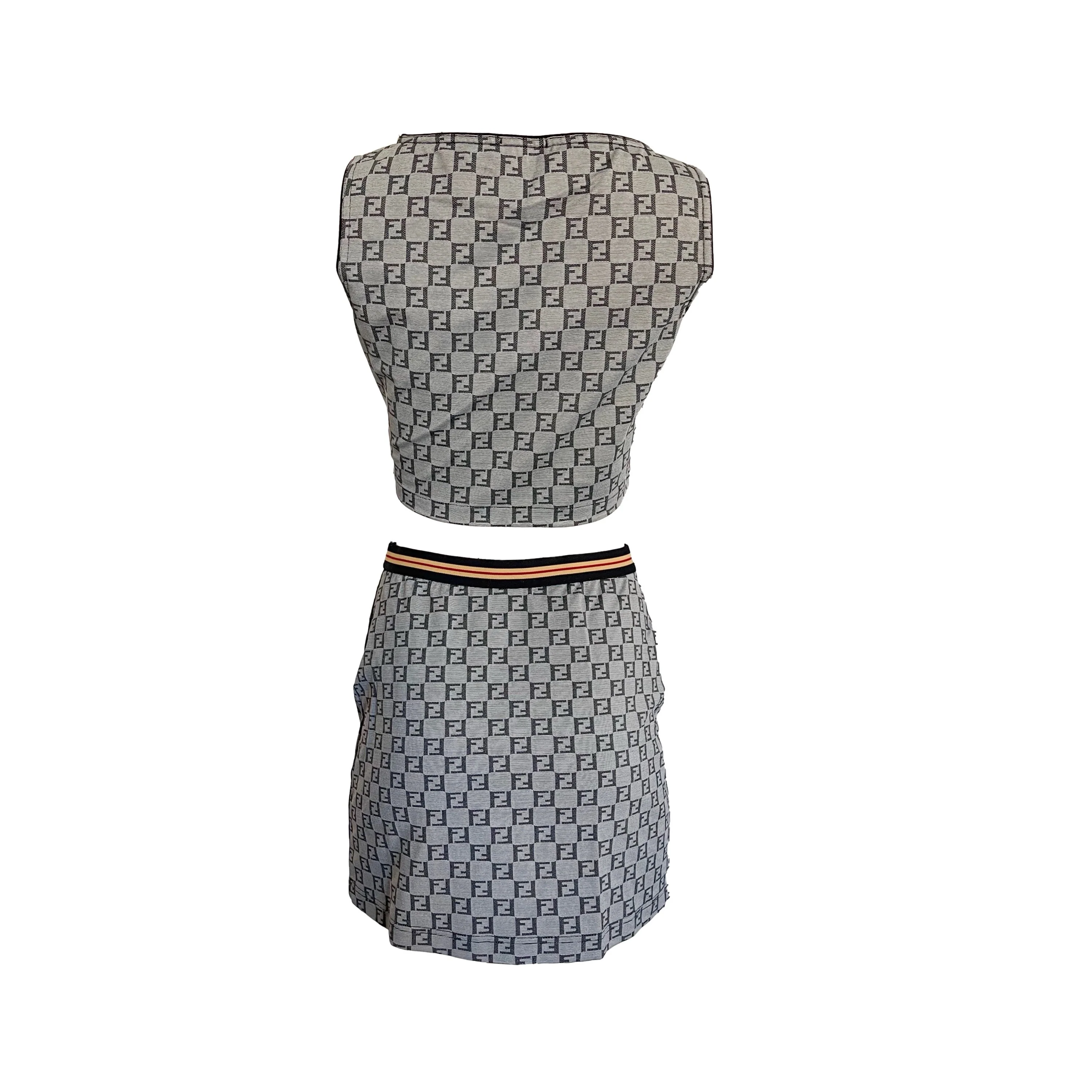 Fendi Grey Monogram Mini Skirt Stretch Set - Image 2