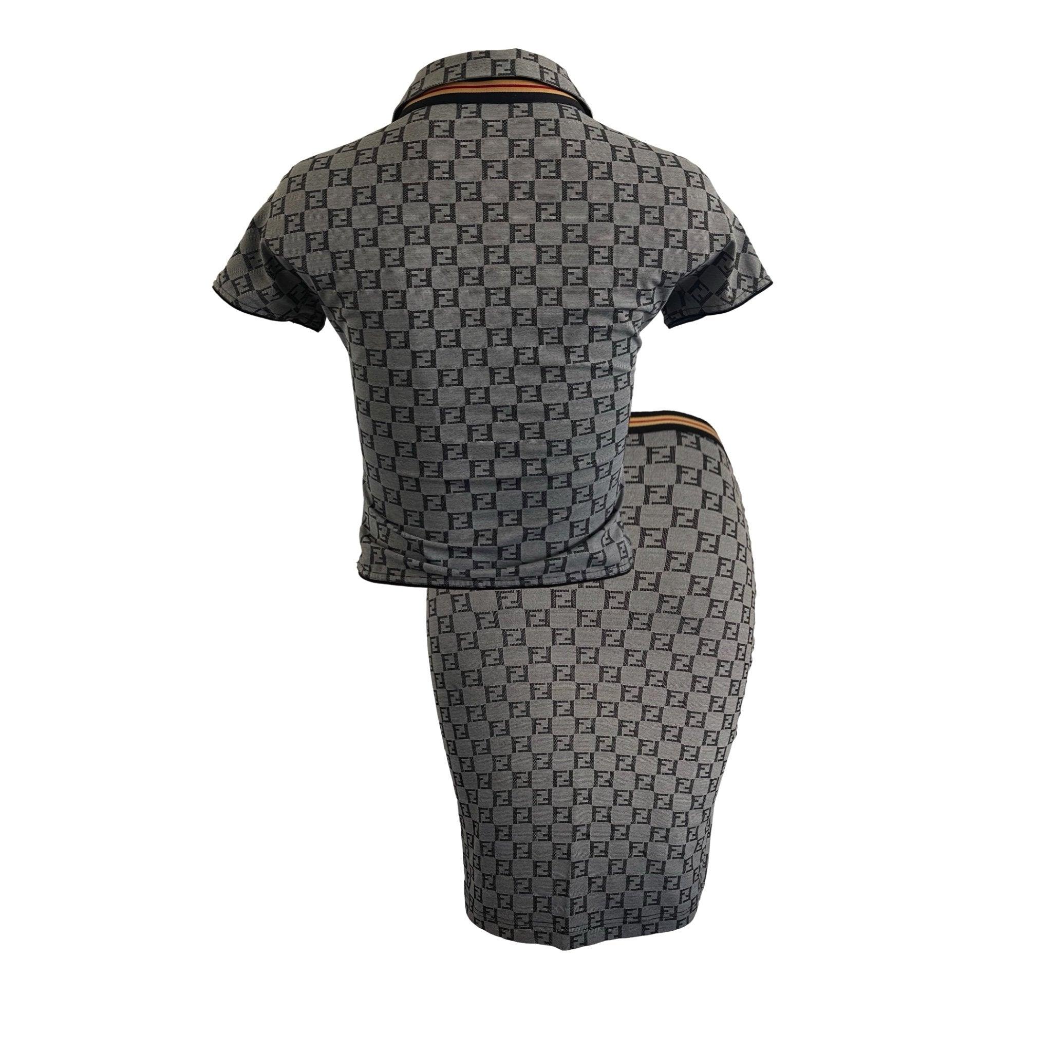 Fendi Grey Monogram Stretch Cropped Skirt Set - Image 2