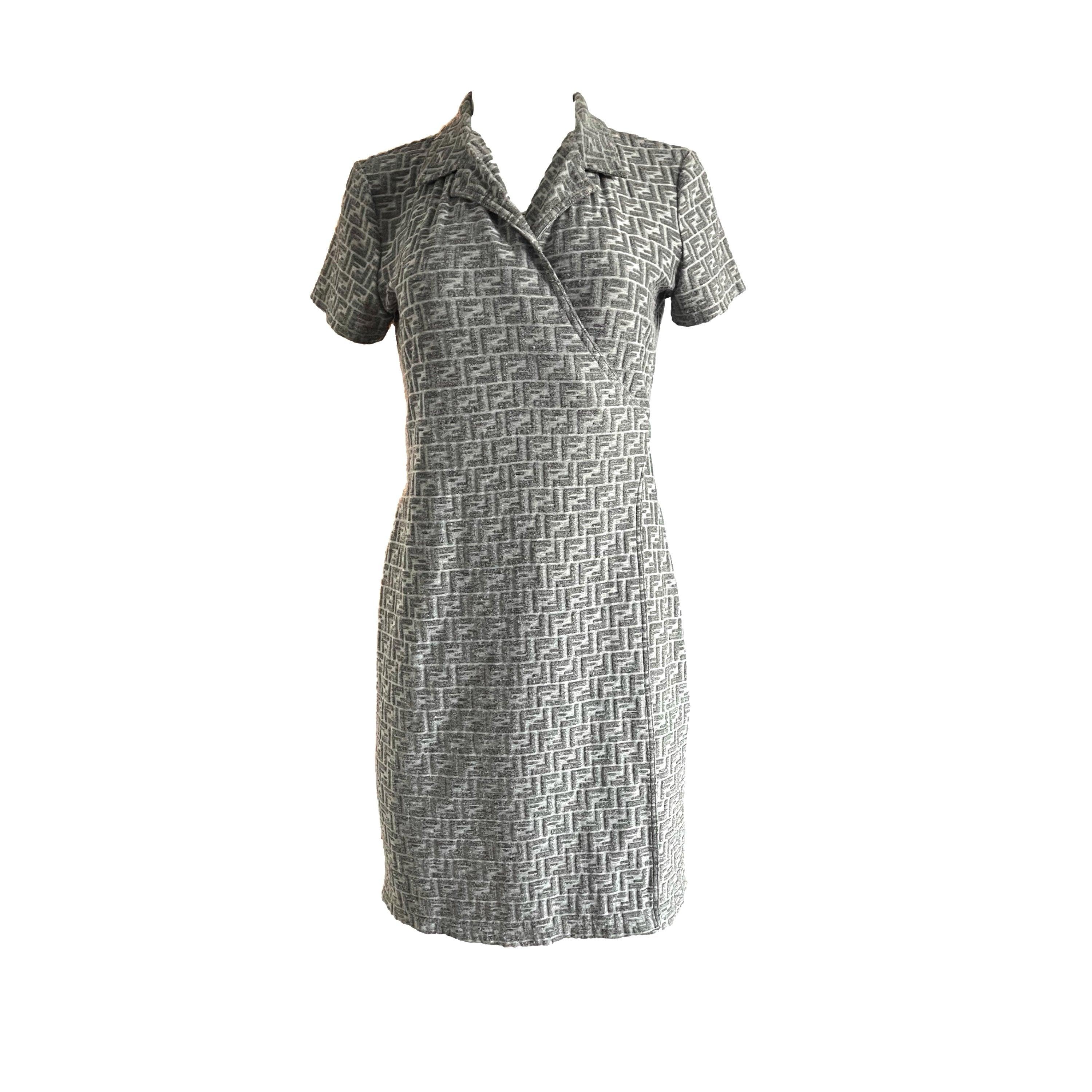 Fendi Grey Monogram Wrap Dress