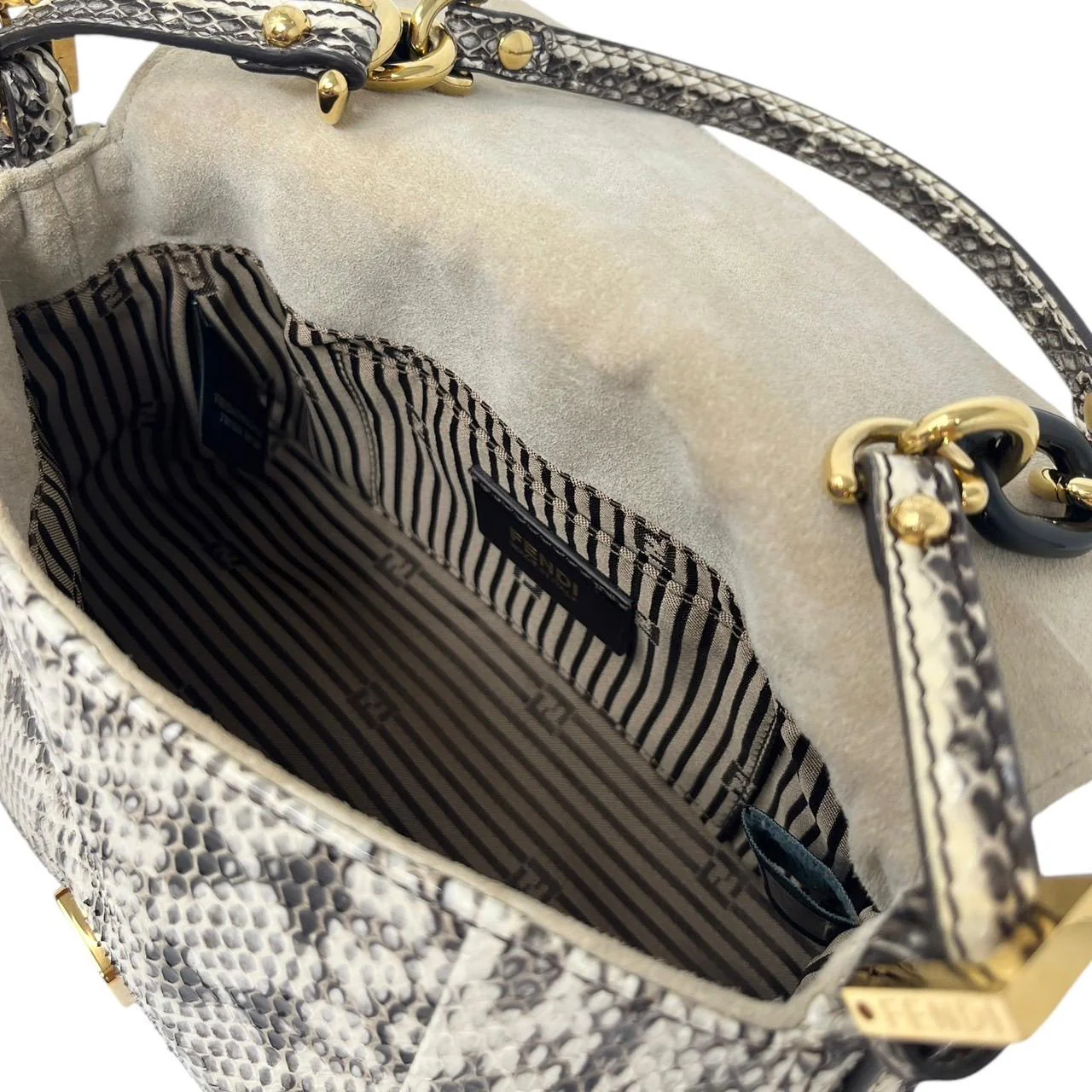 Fendi Grey Snakeskin Mini Mama Baguette Bag - Image 3
