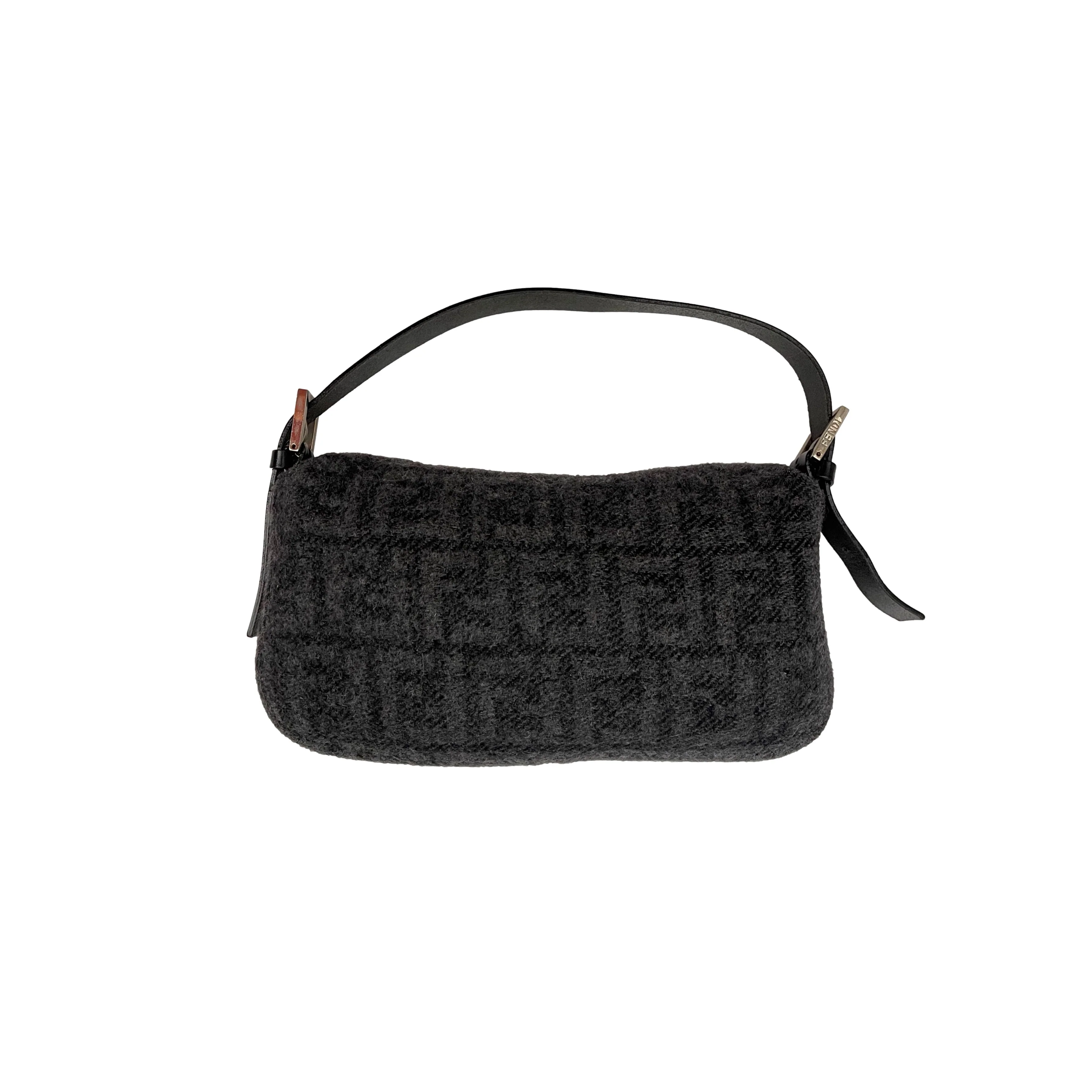 Fendi Grey Wool Baguette Bag - Image 3