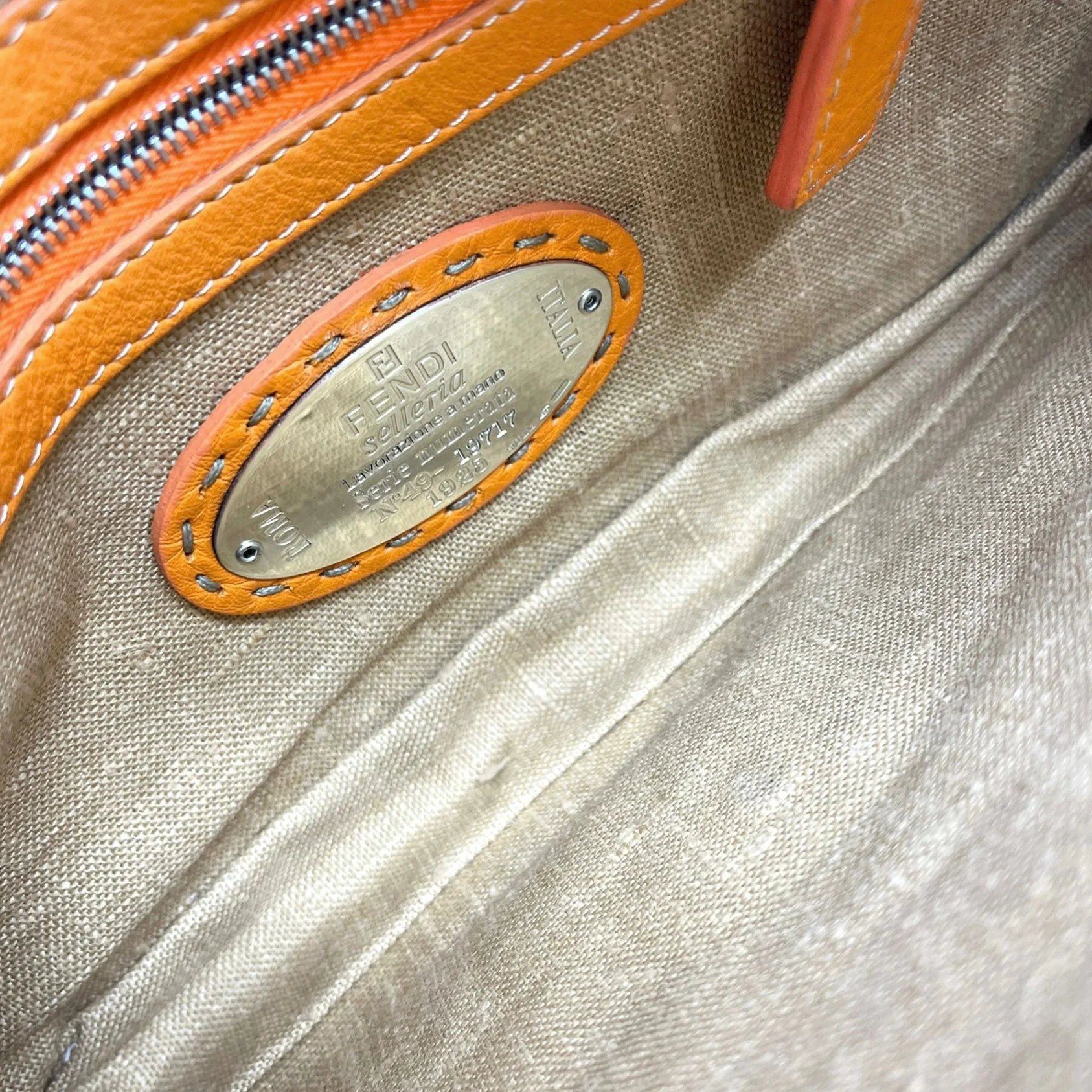 Fendi Jute Orange Baguette Bag - Image 2
