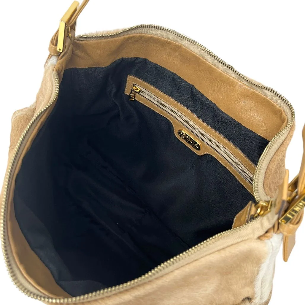 Fendi Tan Calf-Hair Shoulder Baguette Bag - Image 3