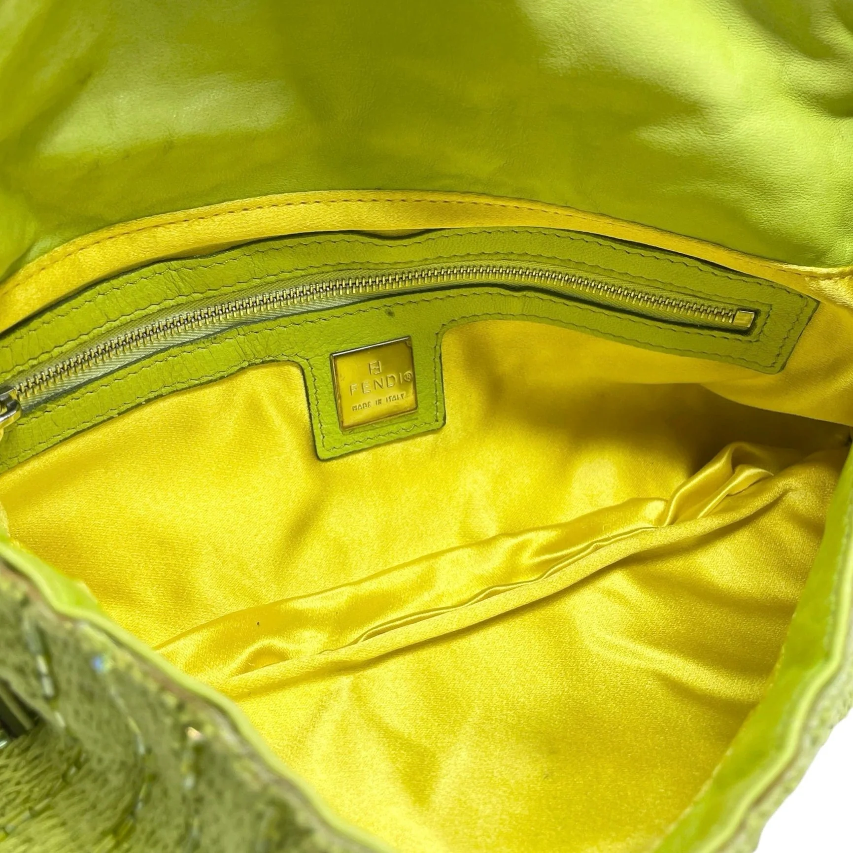 Fendi Lime Green Beaded Baguette Bag - Image 3