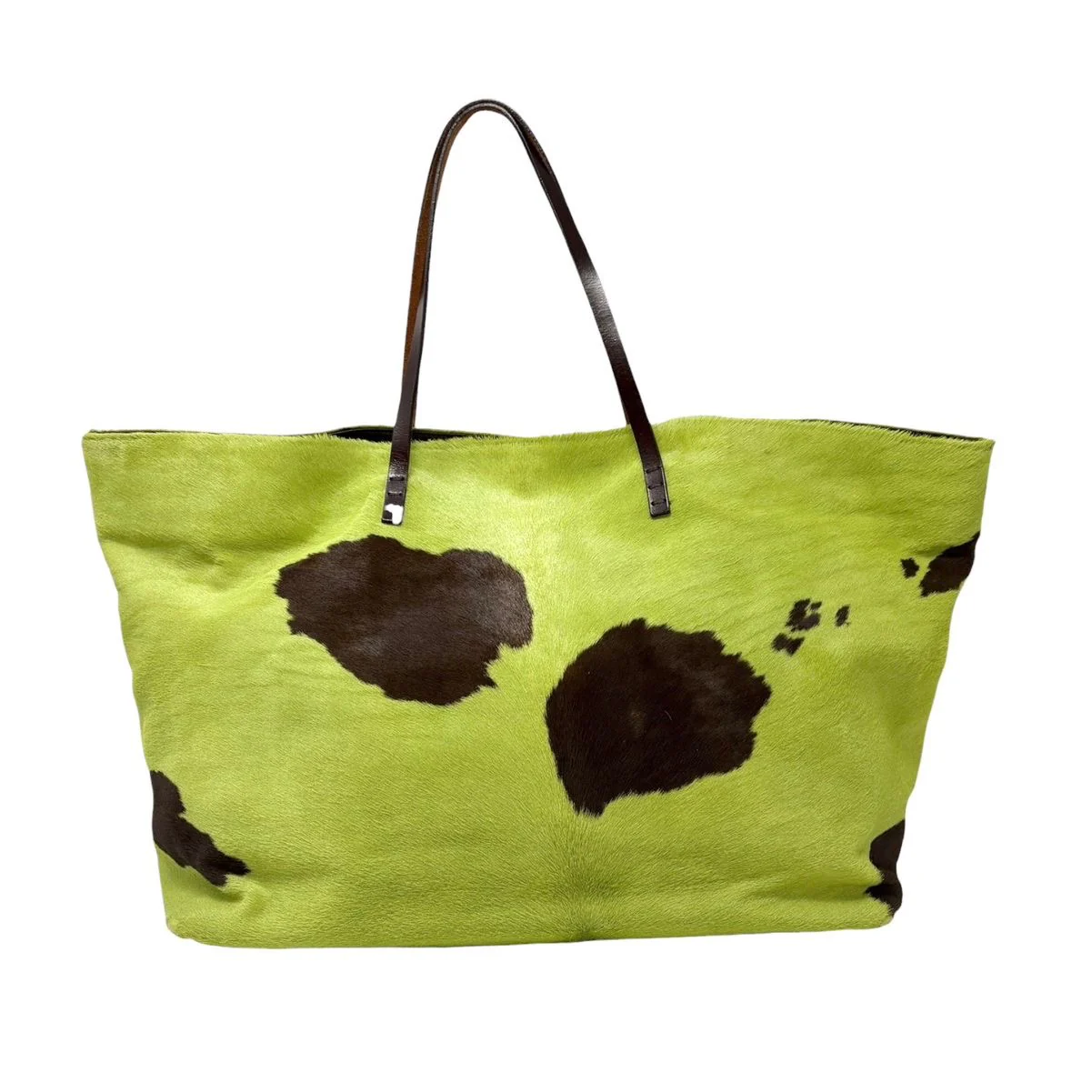 Fendi Lime Green Cow Print Shoudler Bag - Image 2