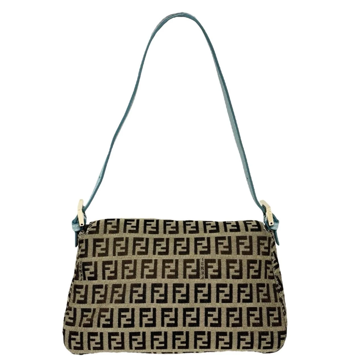 Fendi Mini Brown + Baby Blue Logo Baguette Bag - Image 2
