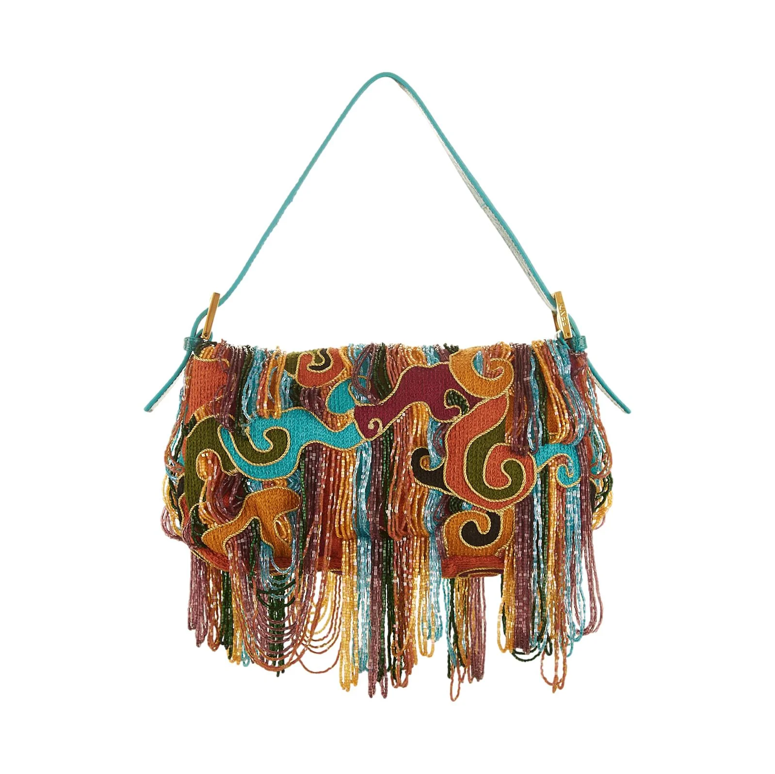 Fendi Multicolor Beaded Wave Print Fringe Baguette - Image 2