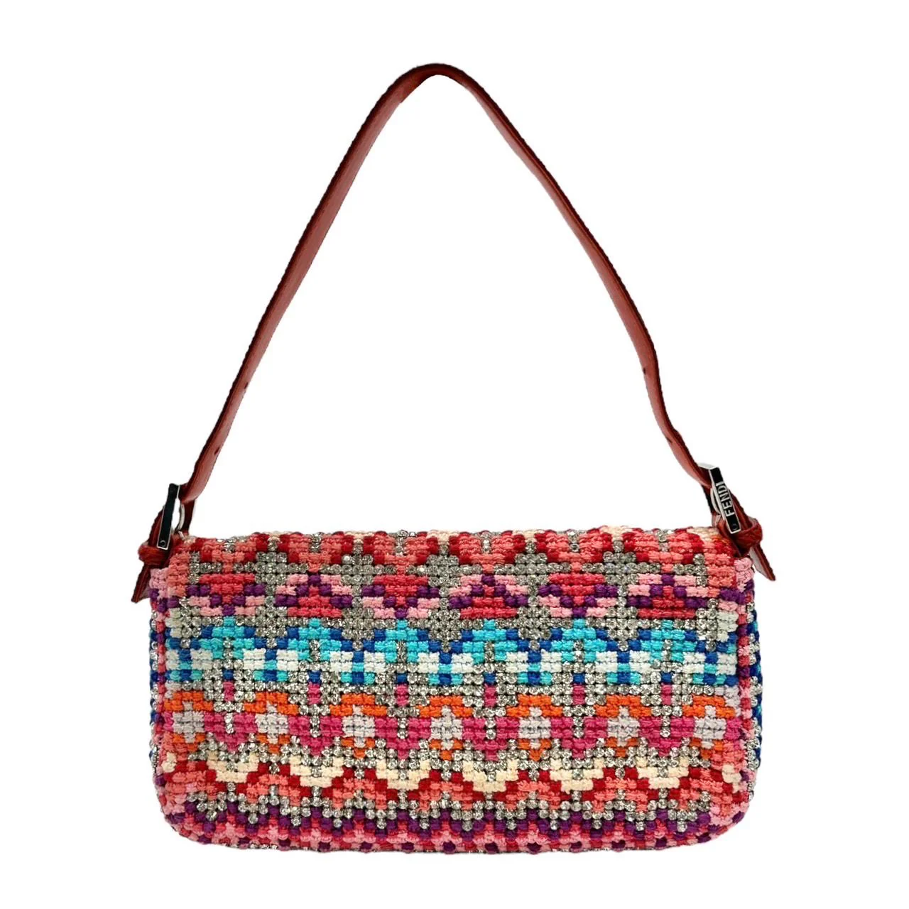 Fendi Multicolor Woven Rhinestone Baguette Bag - Image 2