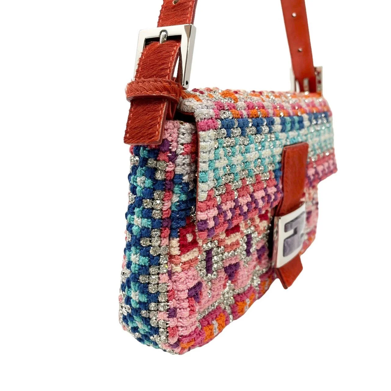 Fendi Multicolor Woven Rhinestone Baguette Bag - Image 3