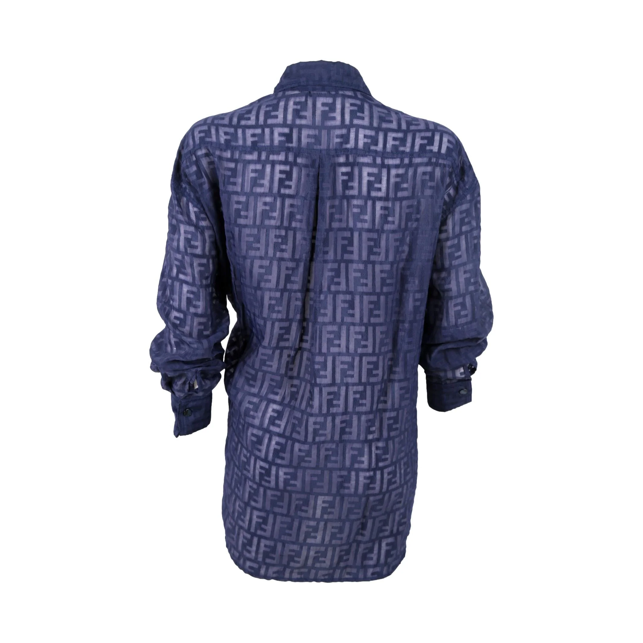 Fendi Navy Blue Sheer Logo Button Up - Image 2