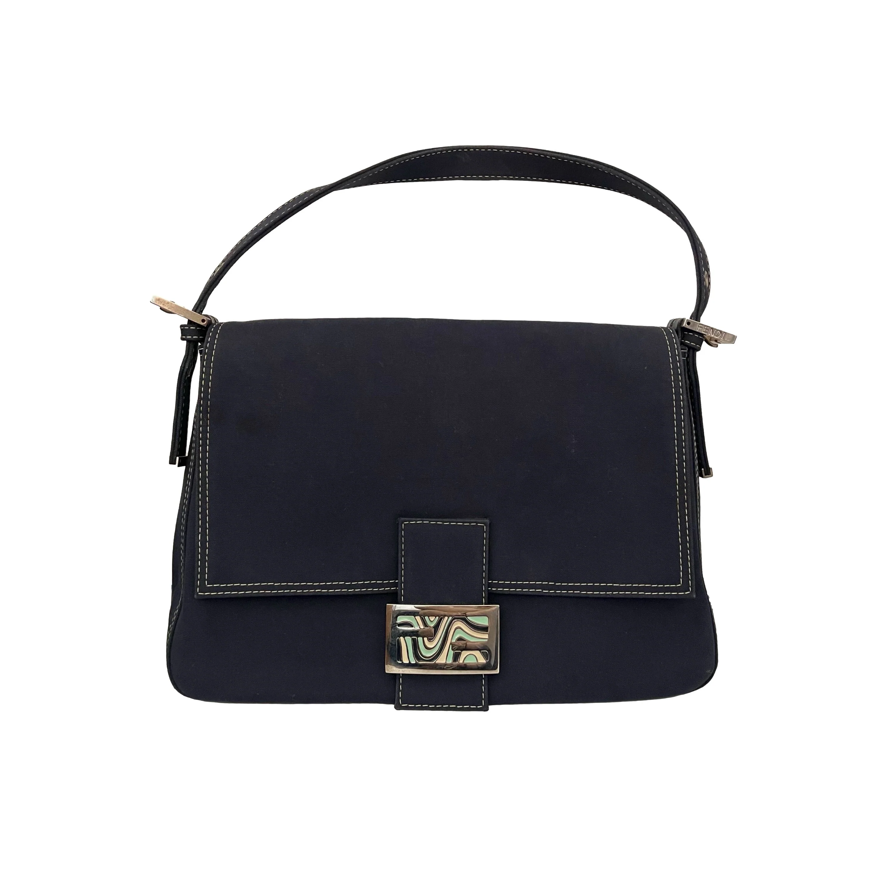 Fendi Navy Denim Logo Shoulder Bag