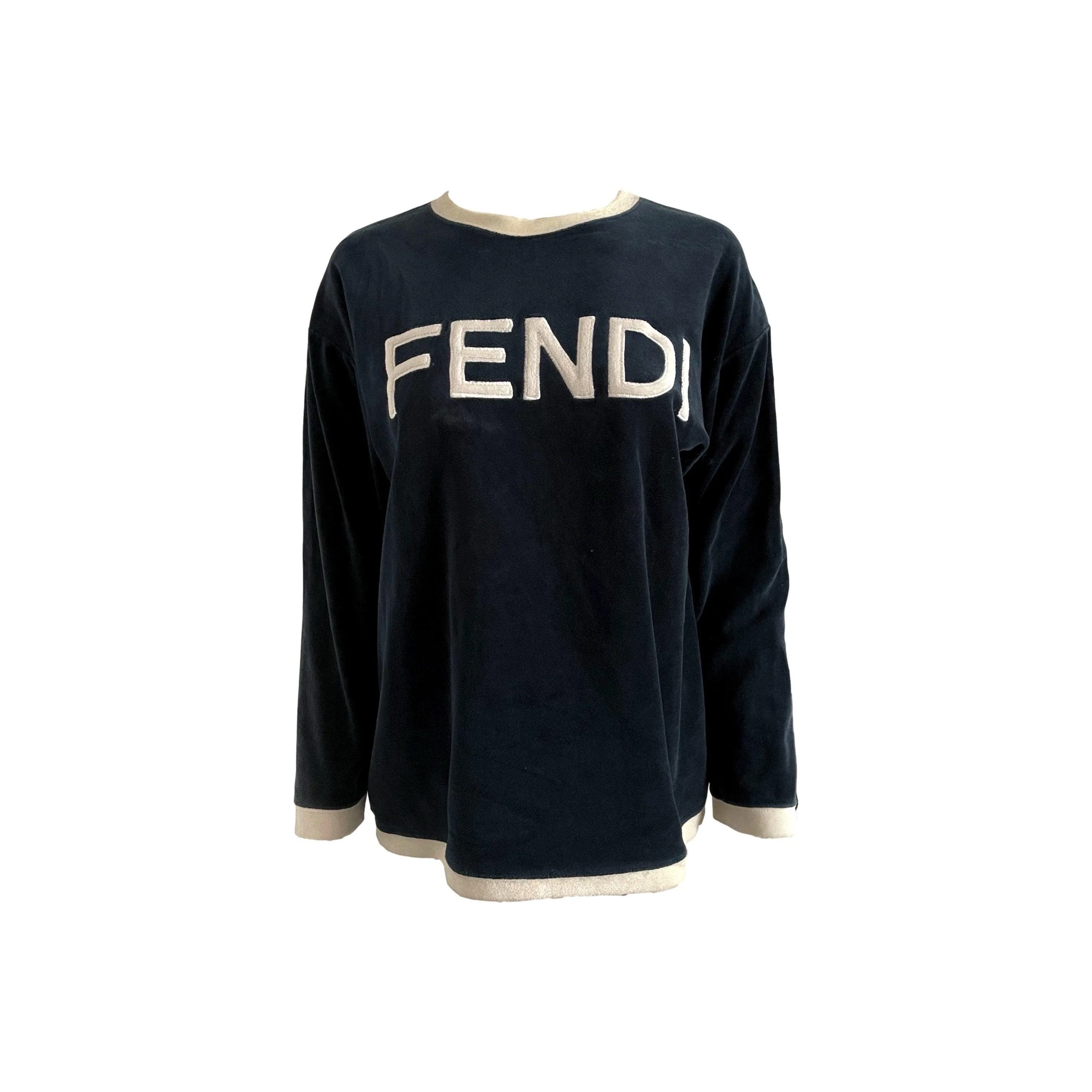 Fendi Navy Logo Velour Top