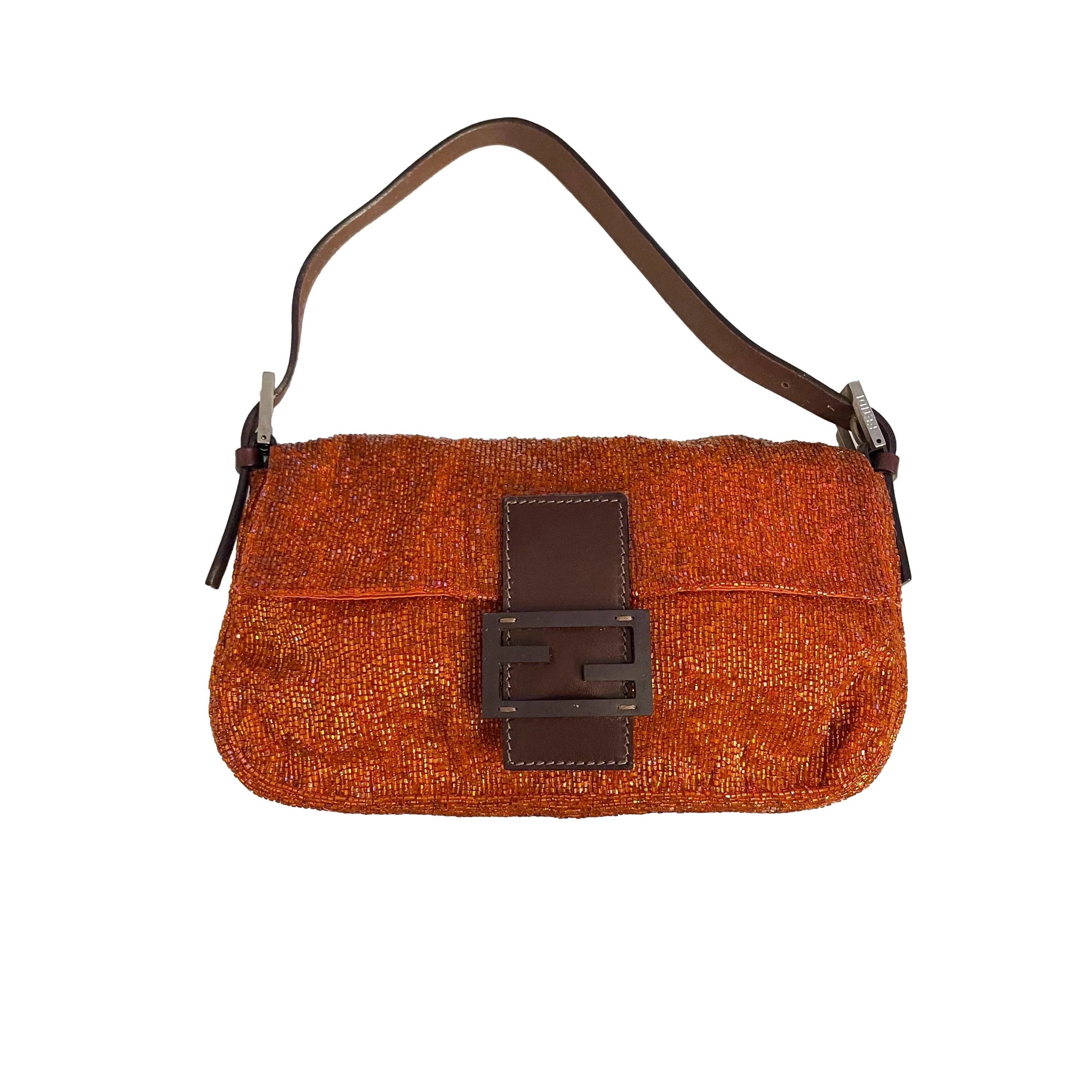 Fendi Orange Beaded Baguette Shoulder Bag