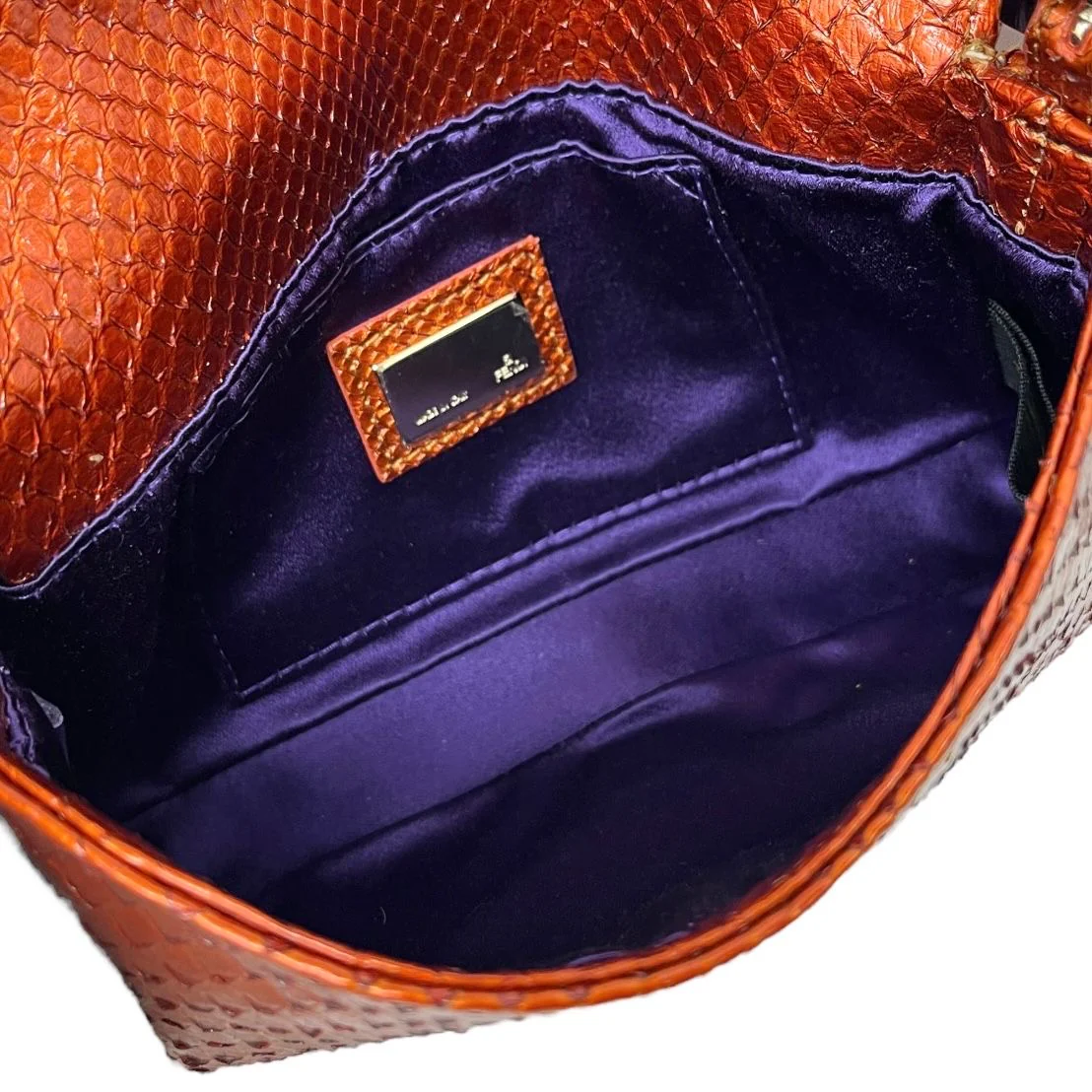 Fendi Orange Snakeskin Mini Baguette - Image 3