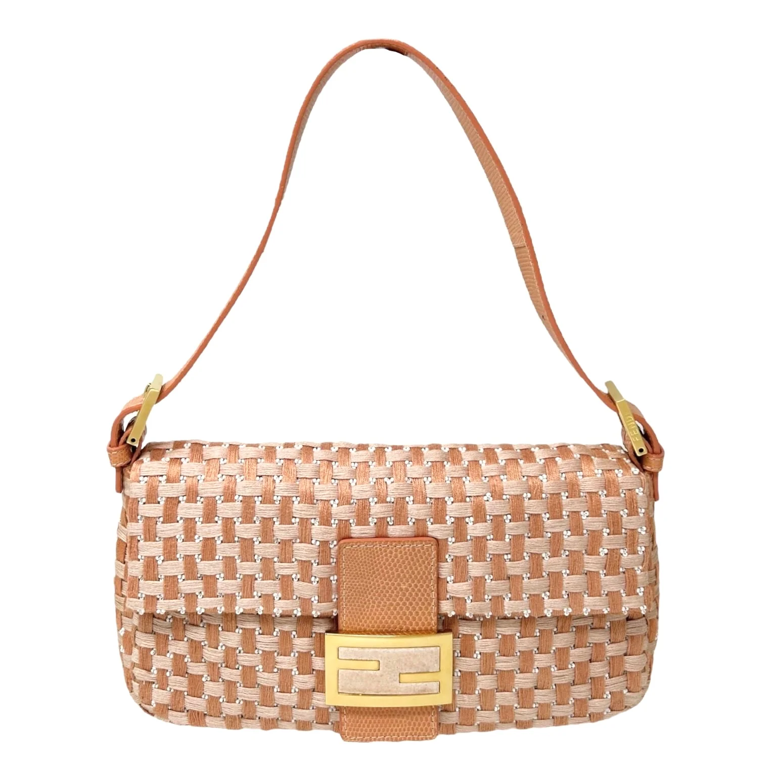 Fendi Peach Braided Beaded Baguette