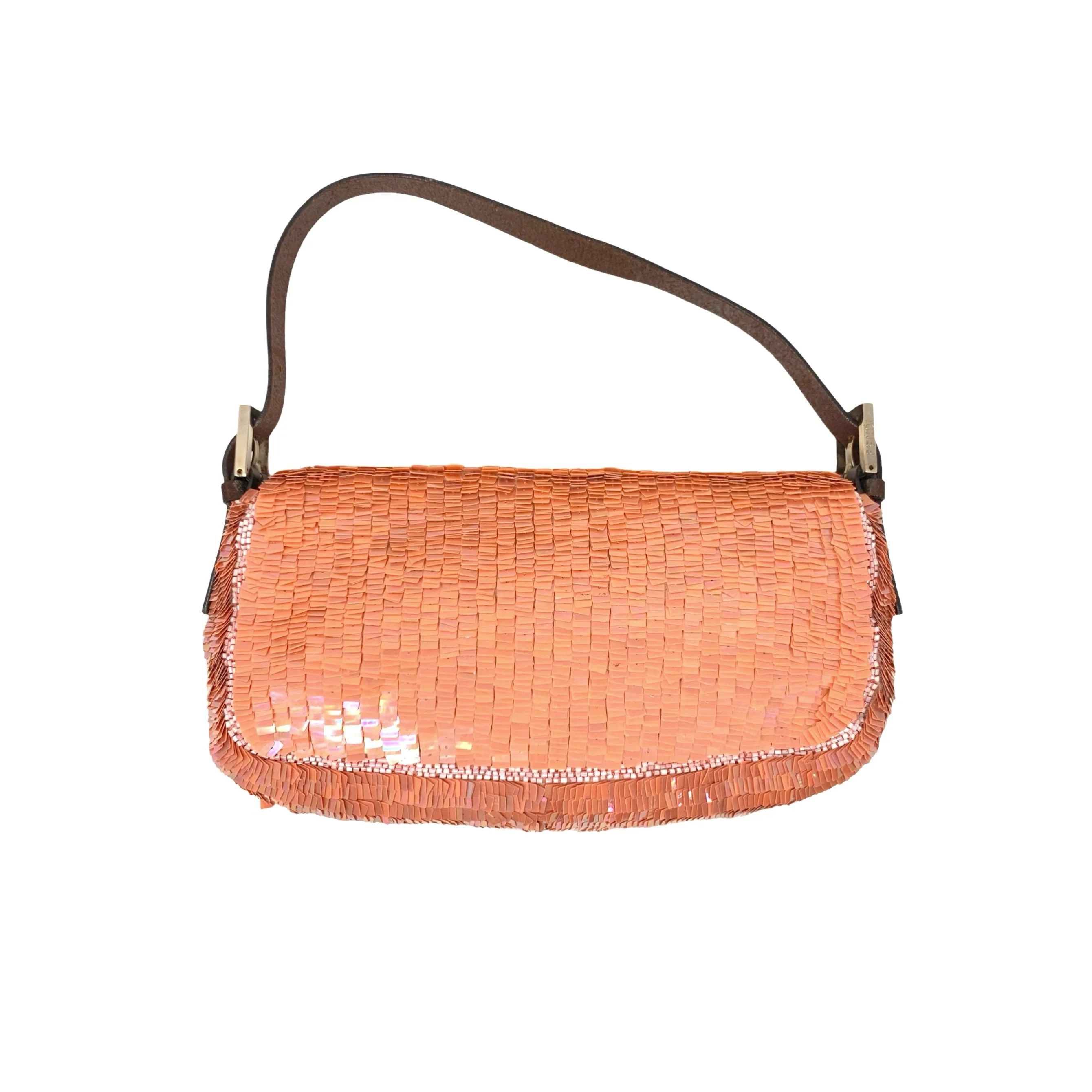 Fendi Peach Sequins Baguette Shoulder Bag - Image 2