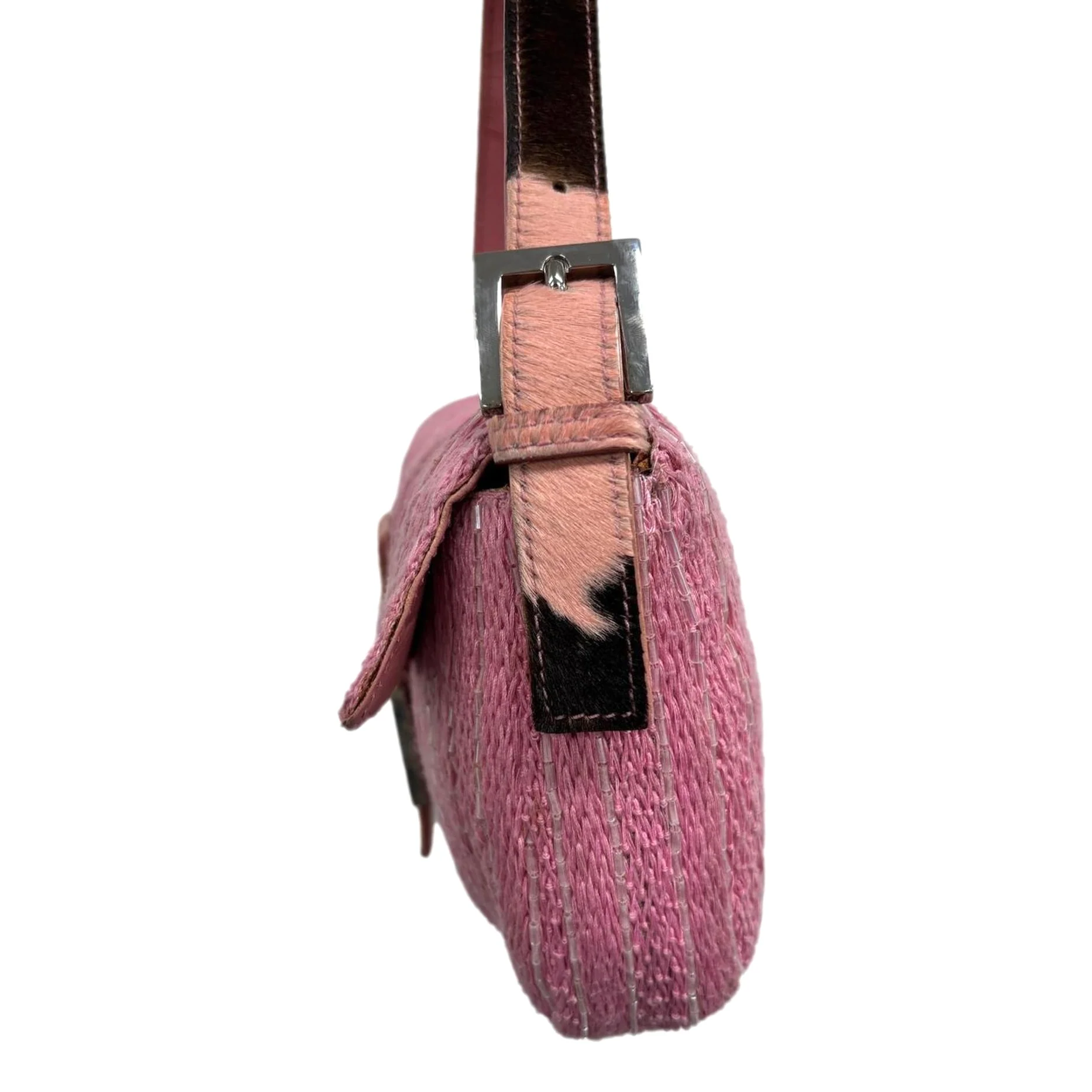 Fendi Pink Beaded Cow Print Baguette Bag - Image 4