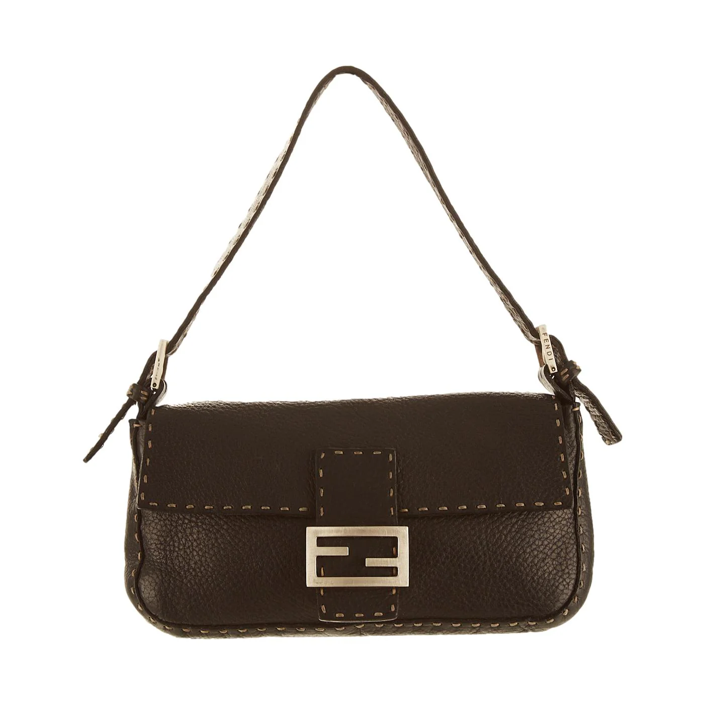 Fendi Black Leather Stitch Baguette