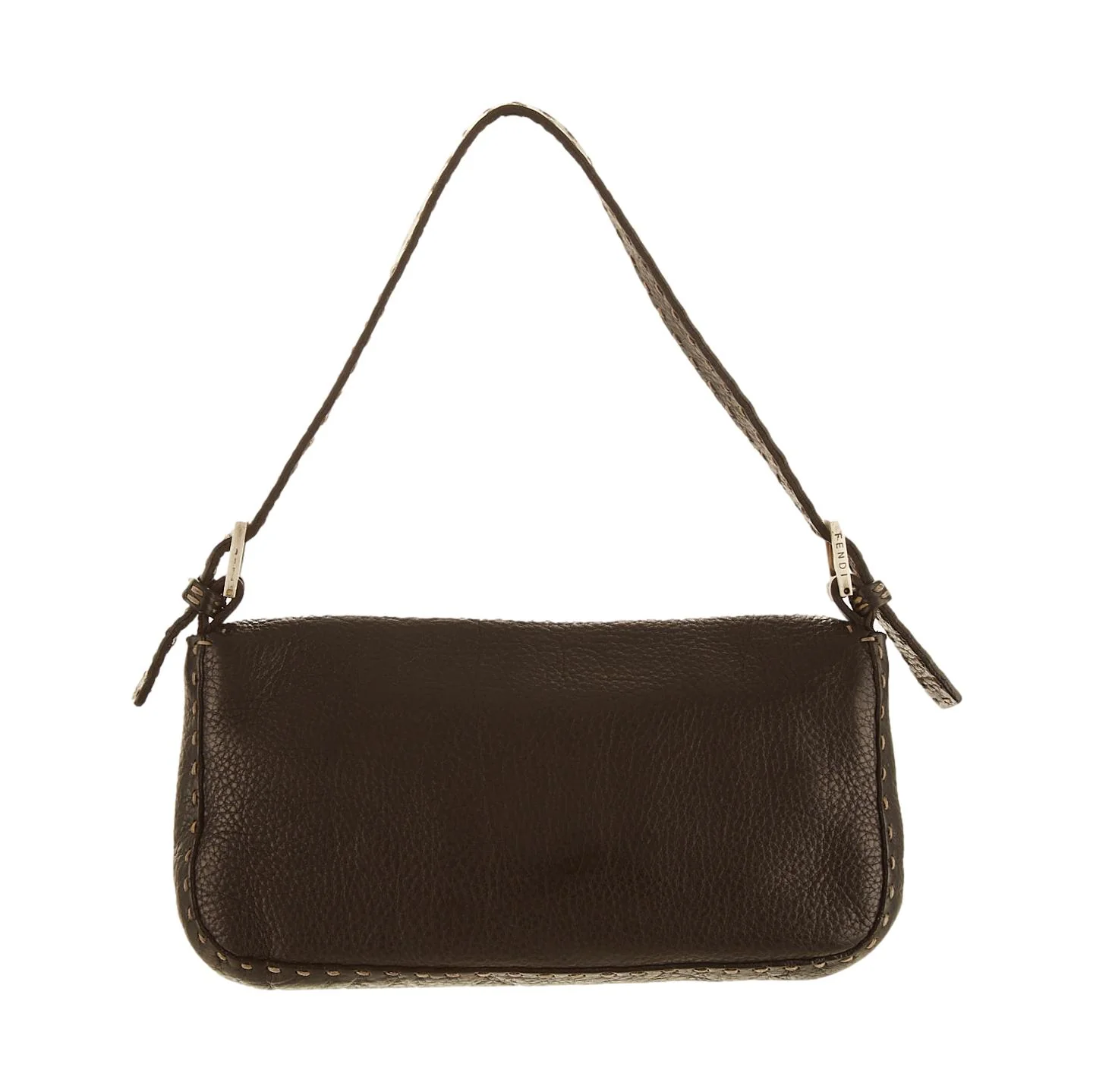 Fendi Black Leather Stitch Baguette - Image 2