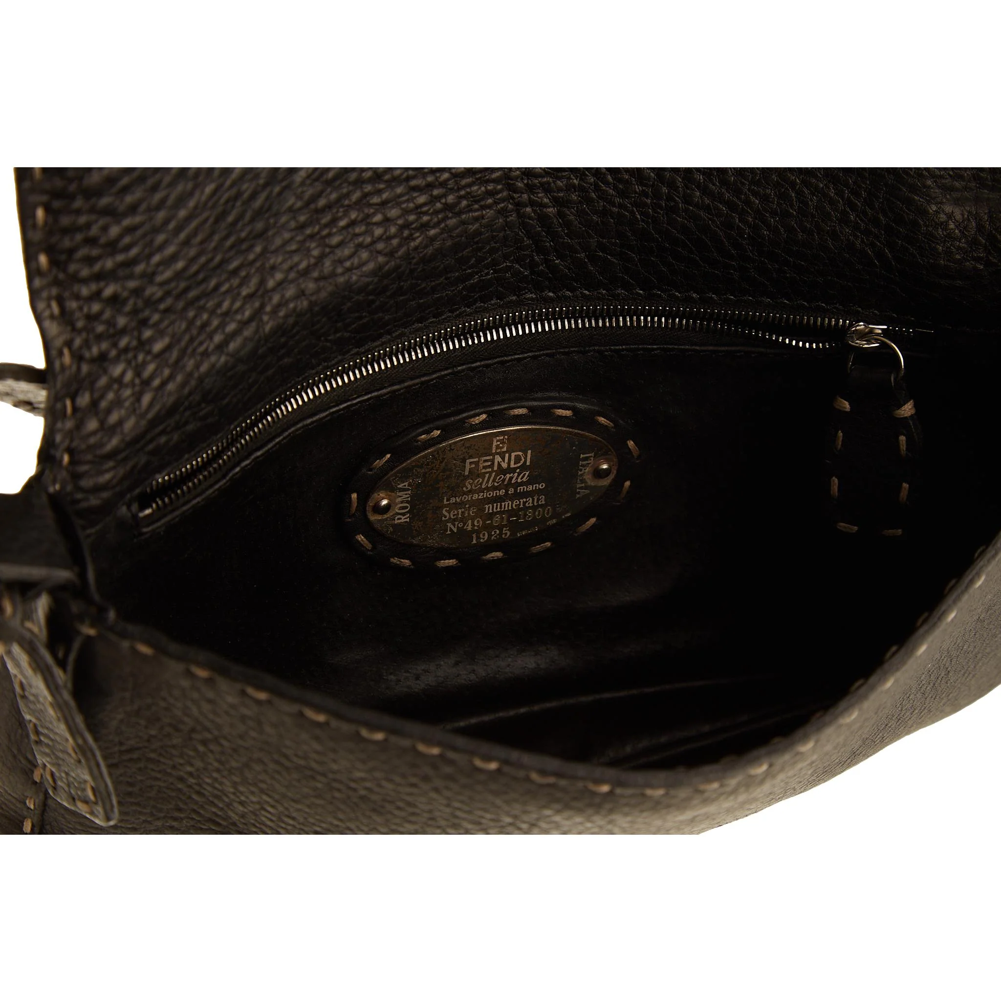 Fendi Black Leather Stitch Baguette - Image 4