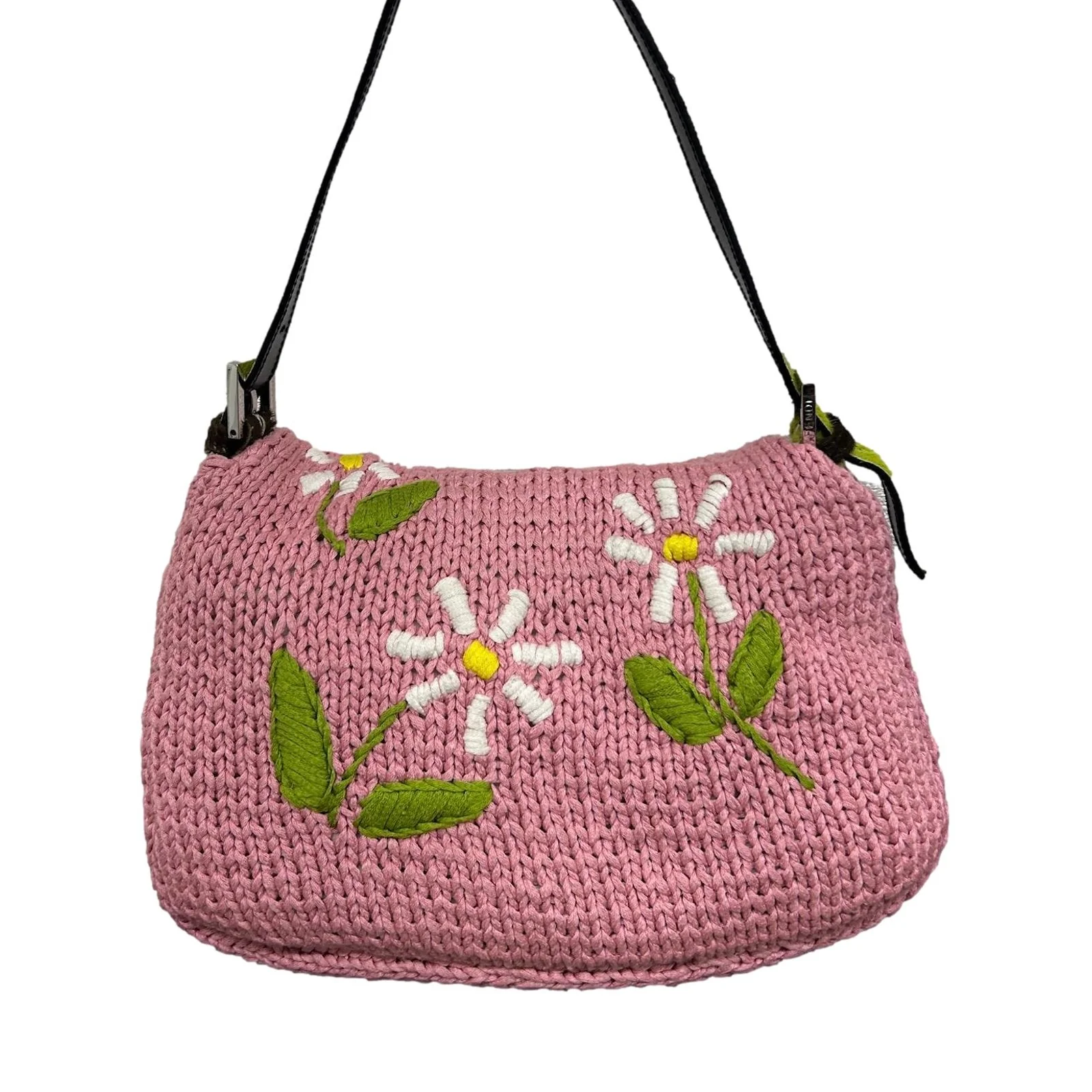 Fendi Pink Floral Knit Mamma Baguette - Image 2