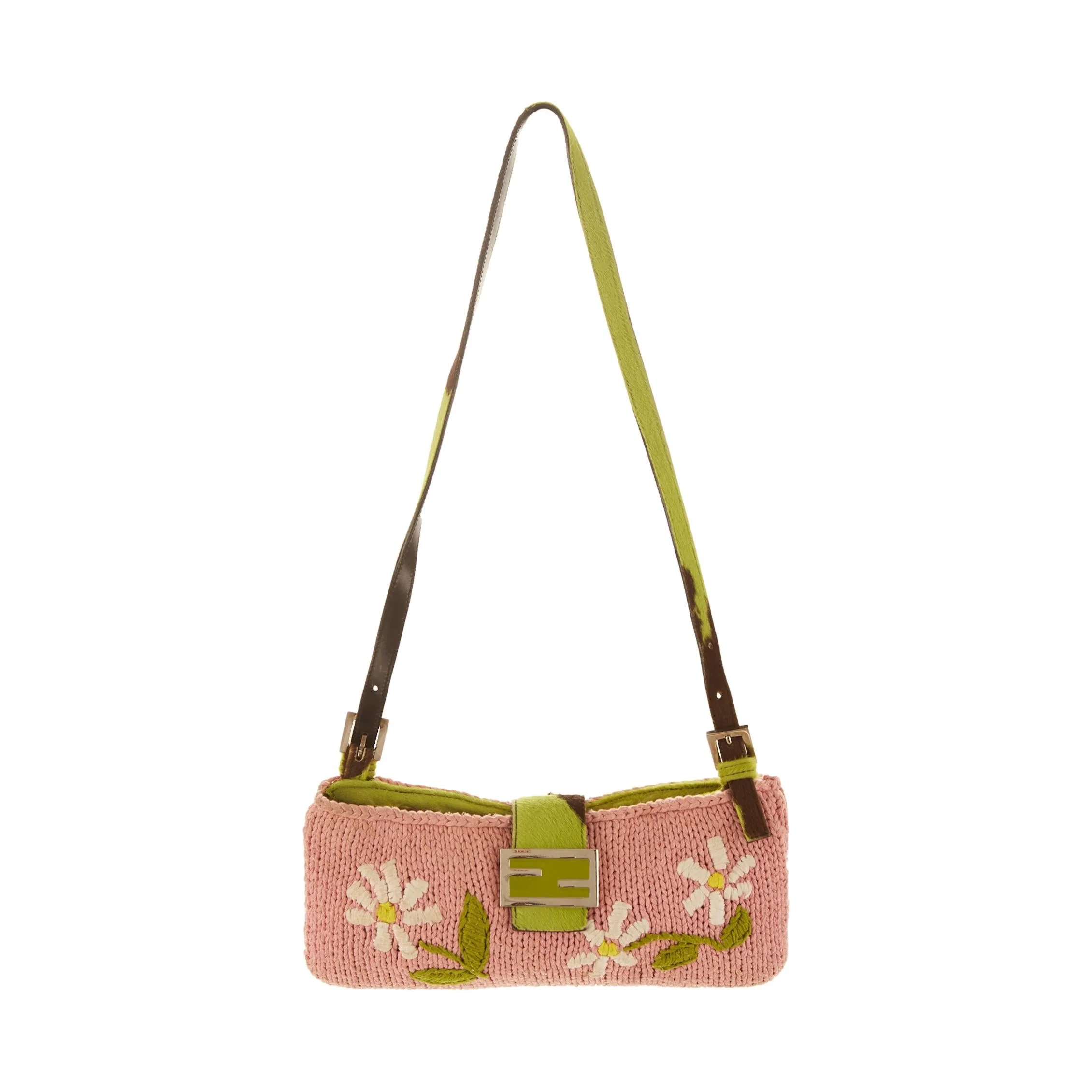 Fendi Pink Knit Crossbody Baguette