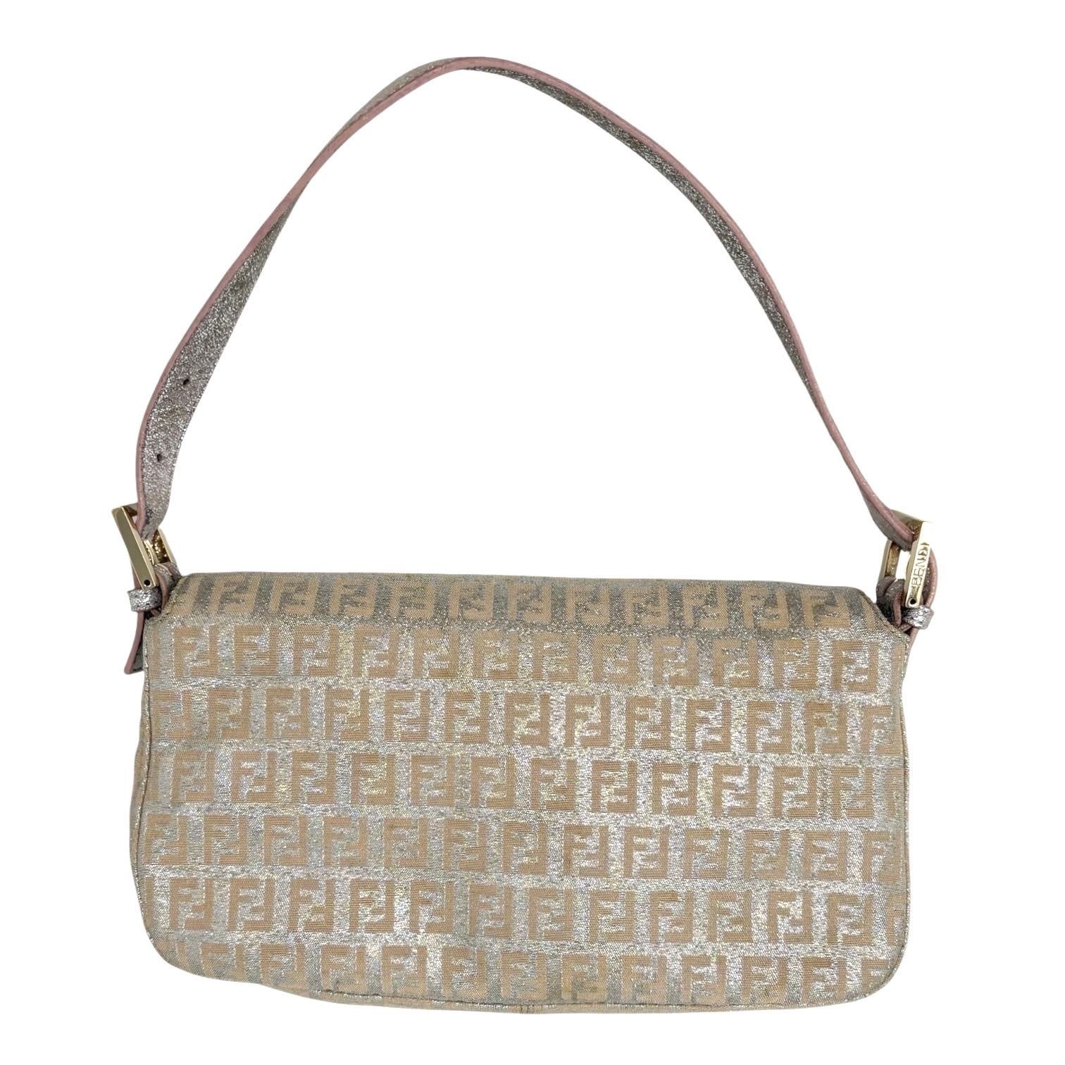 Fendi Pink Shimmer Baguette Bag - Image 2