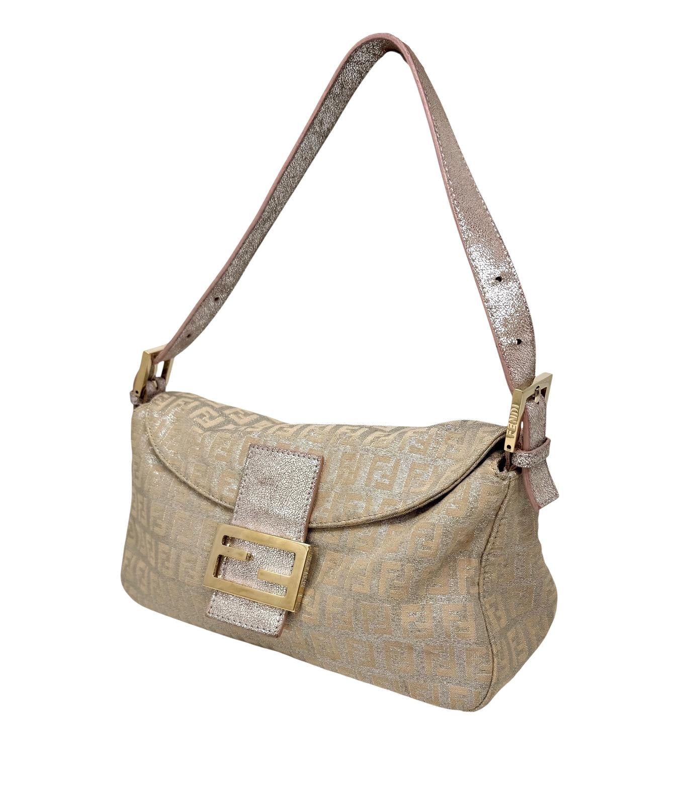Fendi Pink Shimmer Baguette Bag - Image 3