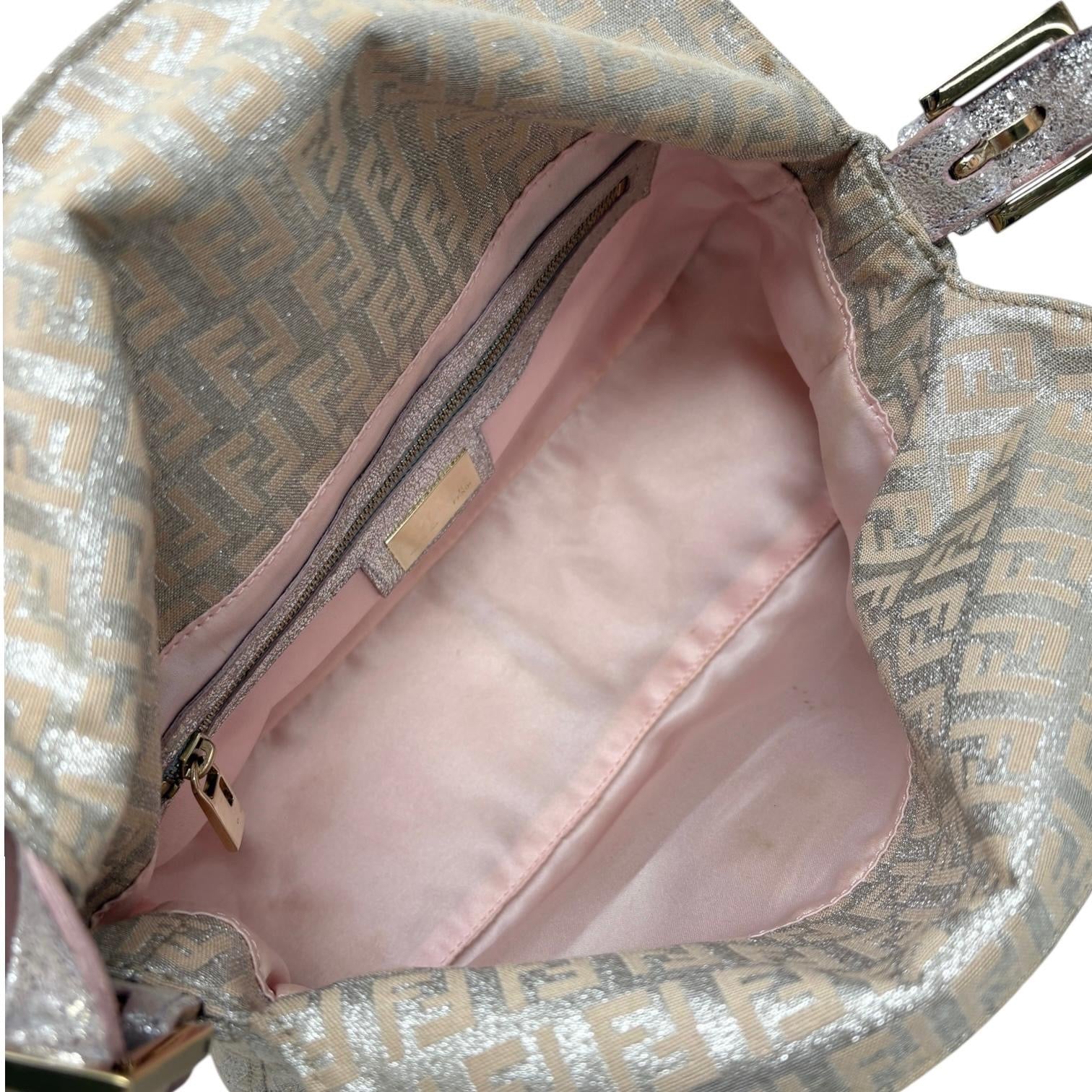 Fendi Pink Shimmer Baguette Bag - Image 4