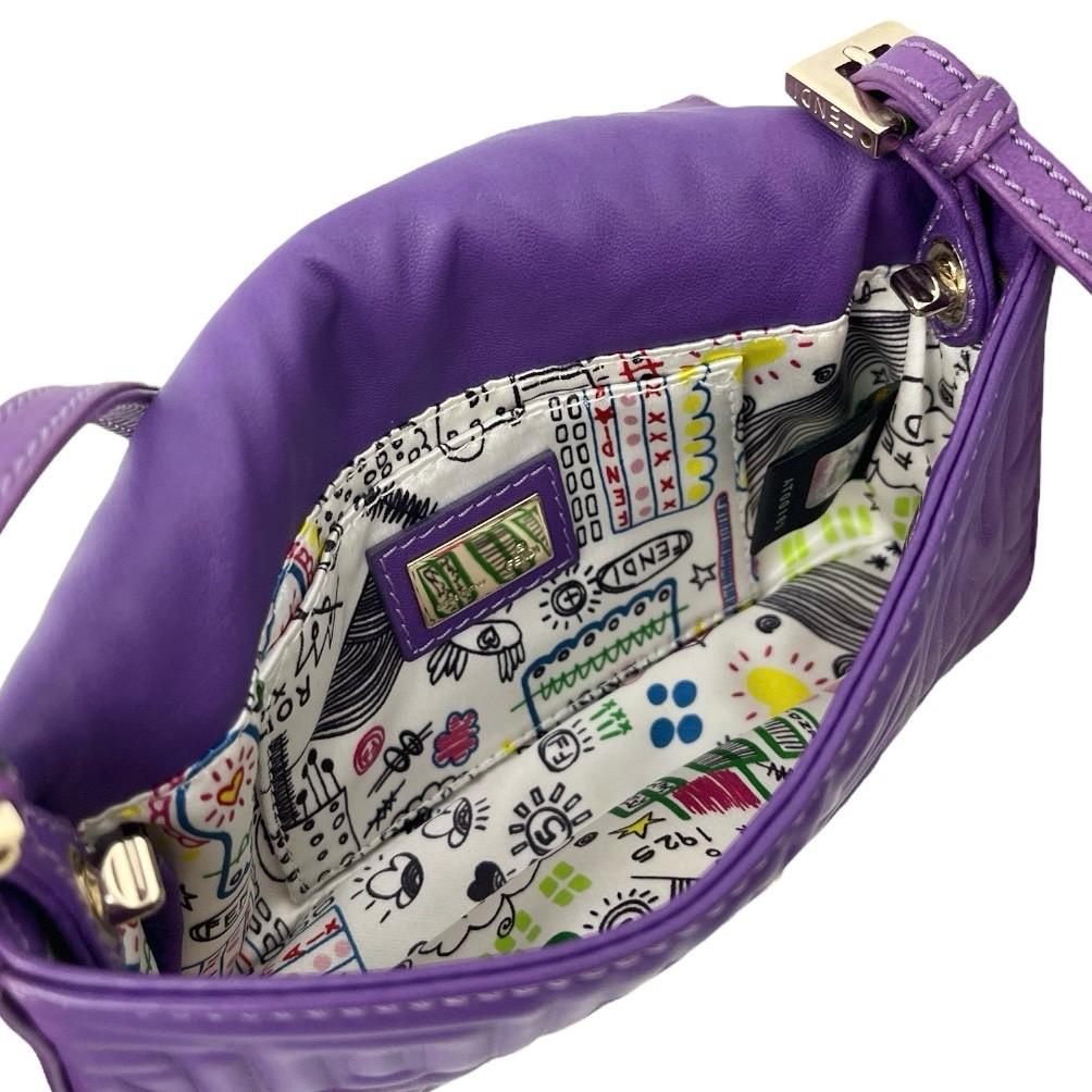 Fendi Purple Embossed Logo Mini Baguette Bag - Image 3