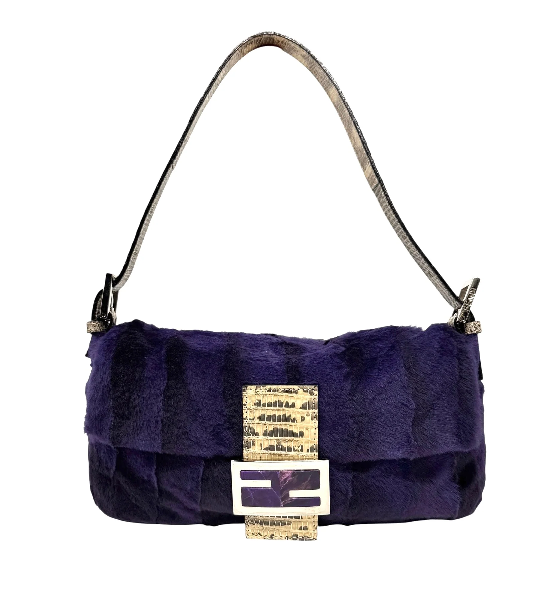 Fendi Purple Fur Lizard Baguette