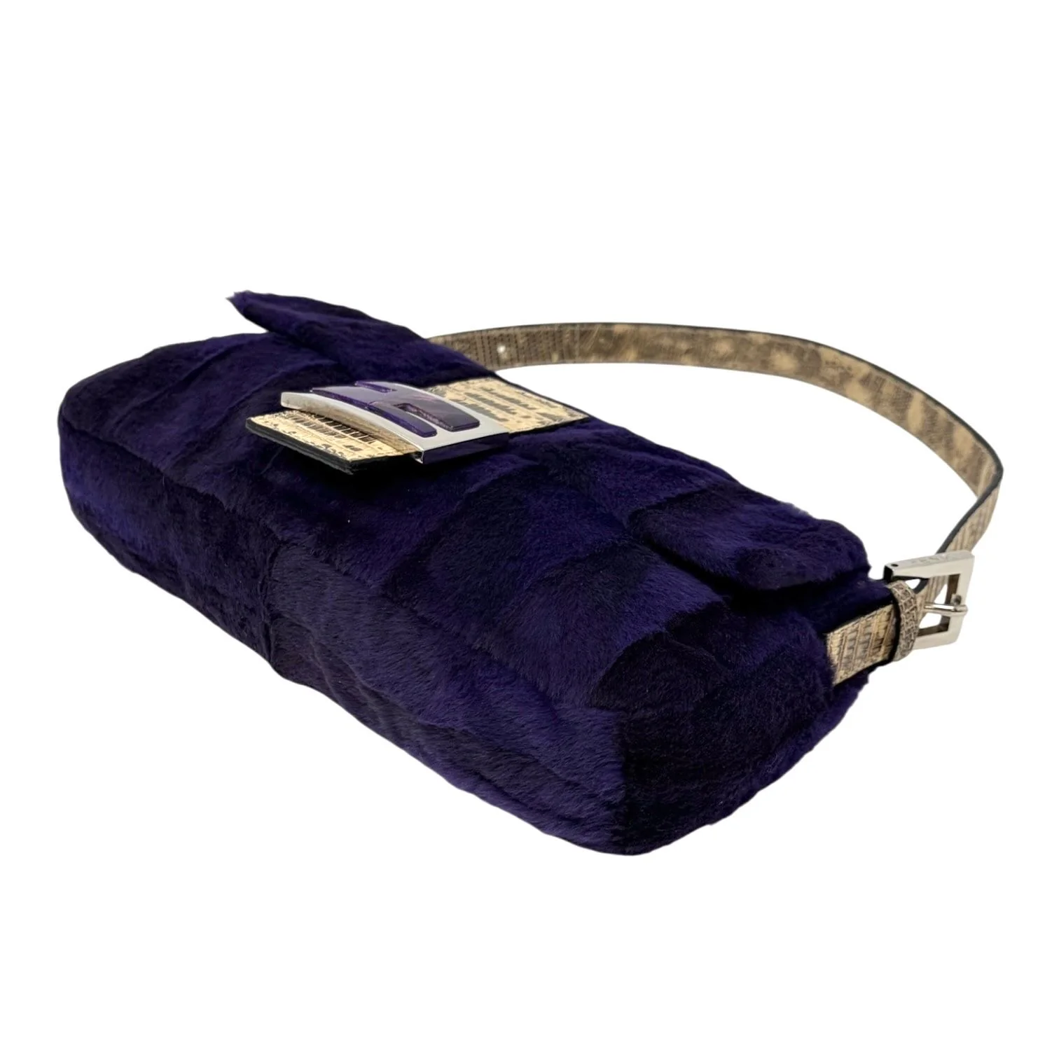 Fendi Purple Fur Lizard Baguette - Image 3