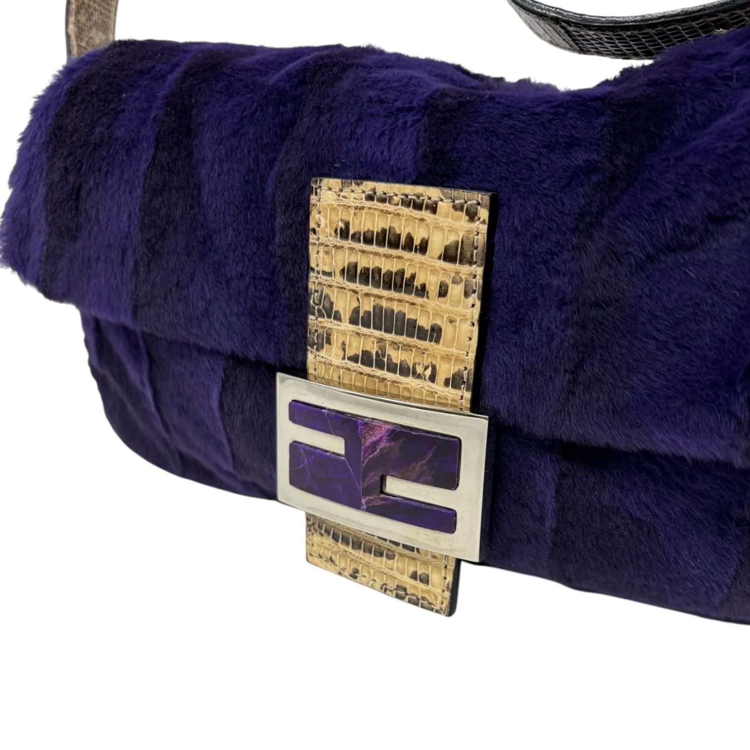 Fendi Purple Fur Lizard Baguette - Image 5