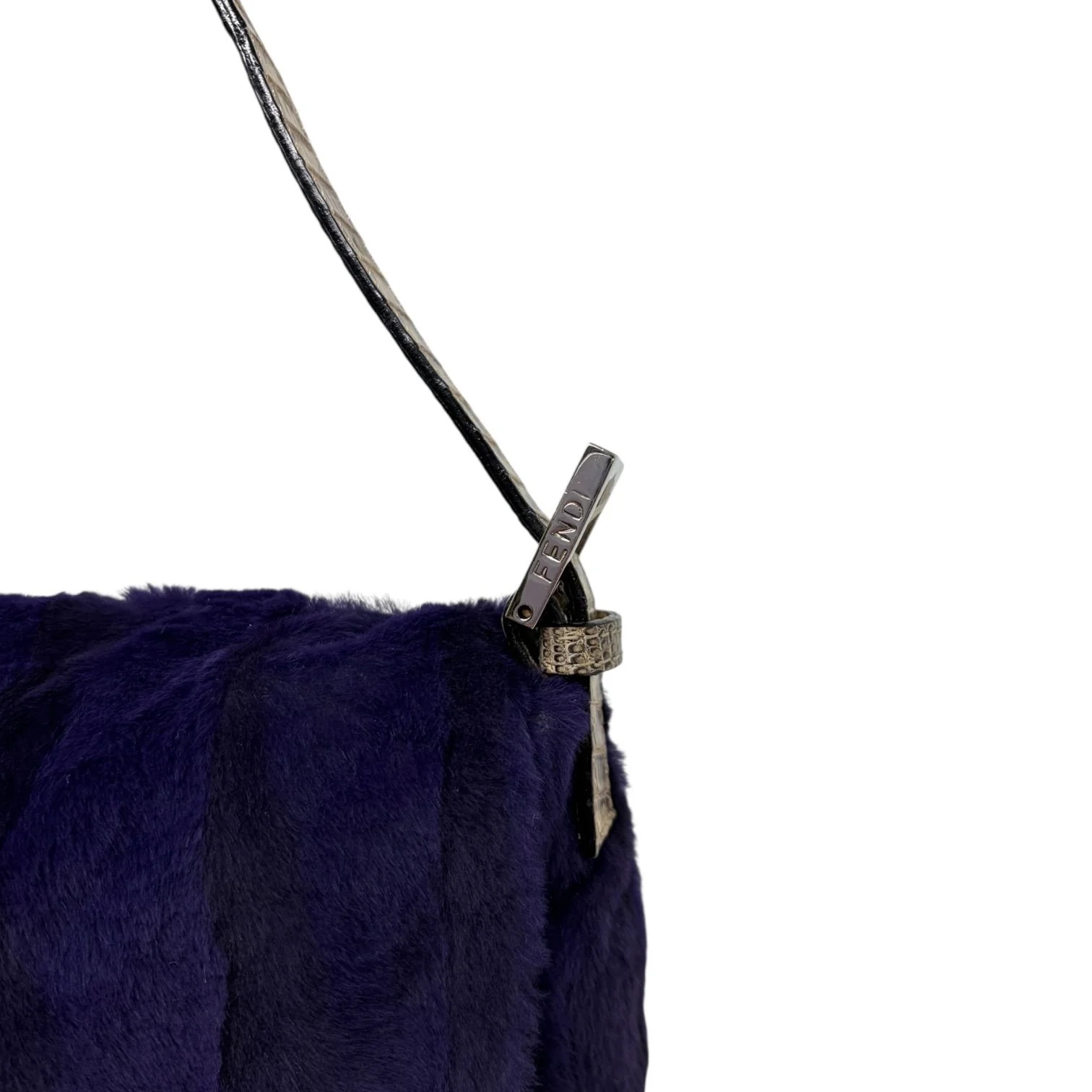 Fendi Purple Fur Lizard Baguette - Image 6