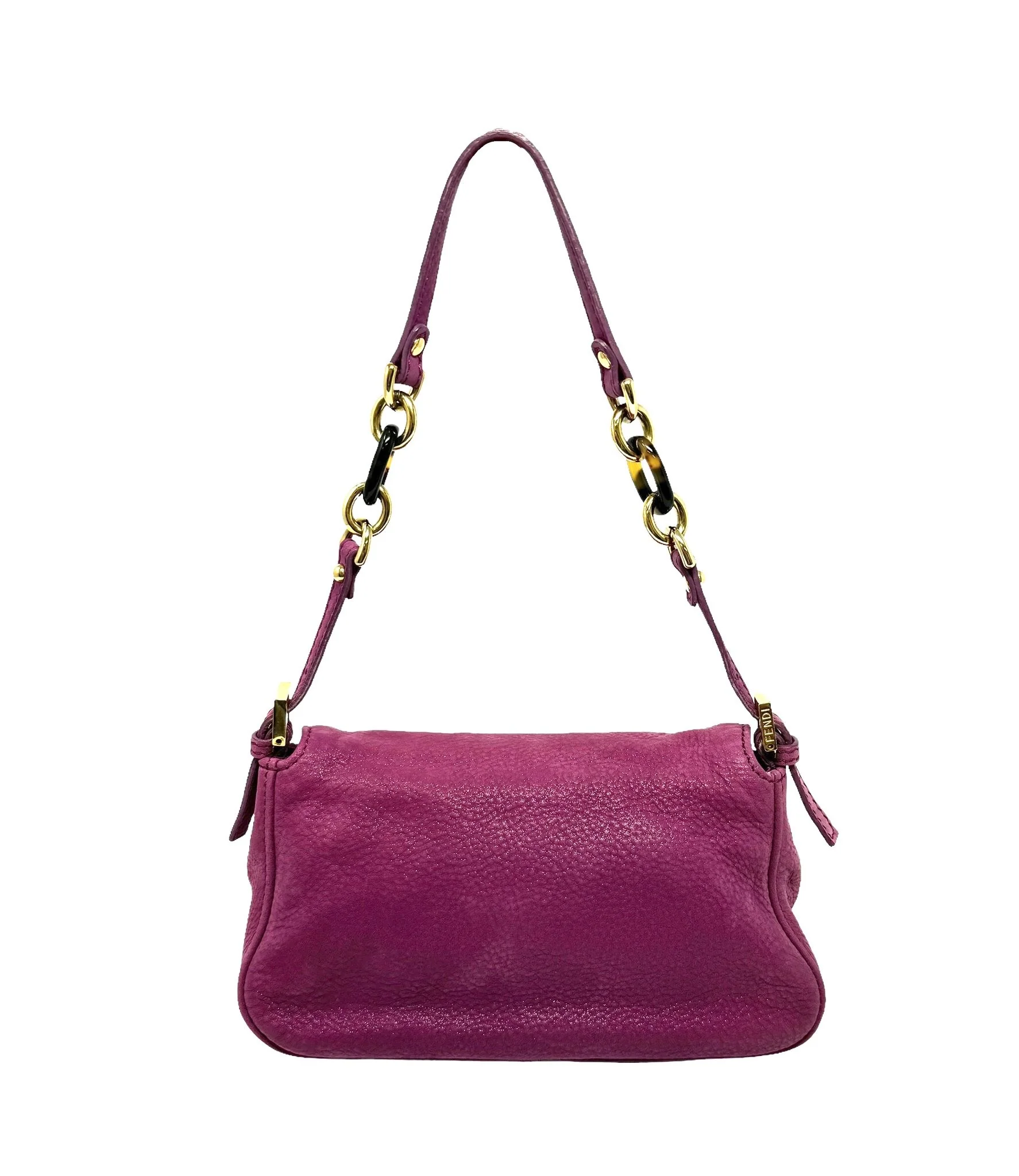 Fendi Fuschia + Tortoise Leather Baguette Bag - Image 2