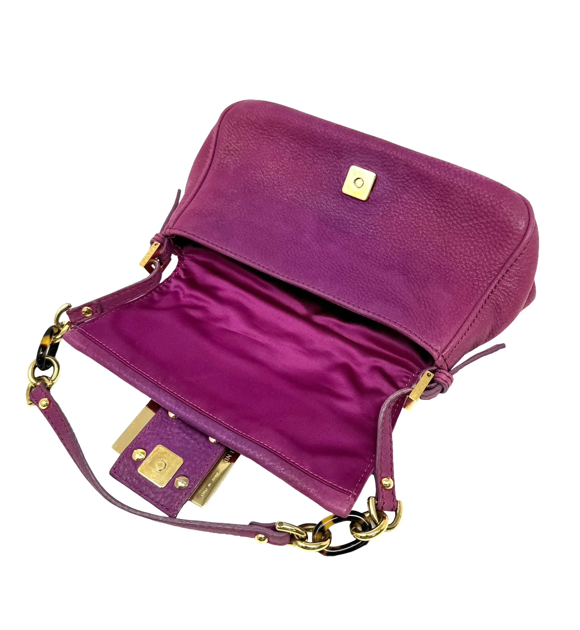 Fendi Fuschia + Tortoise Leather Baguette Bag - Image 3