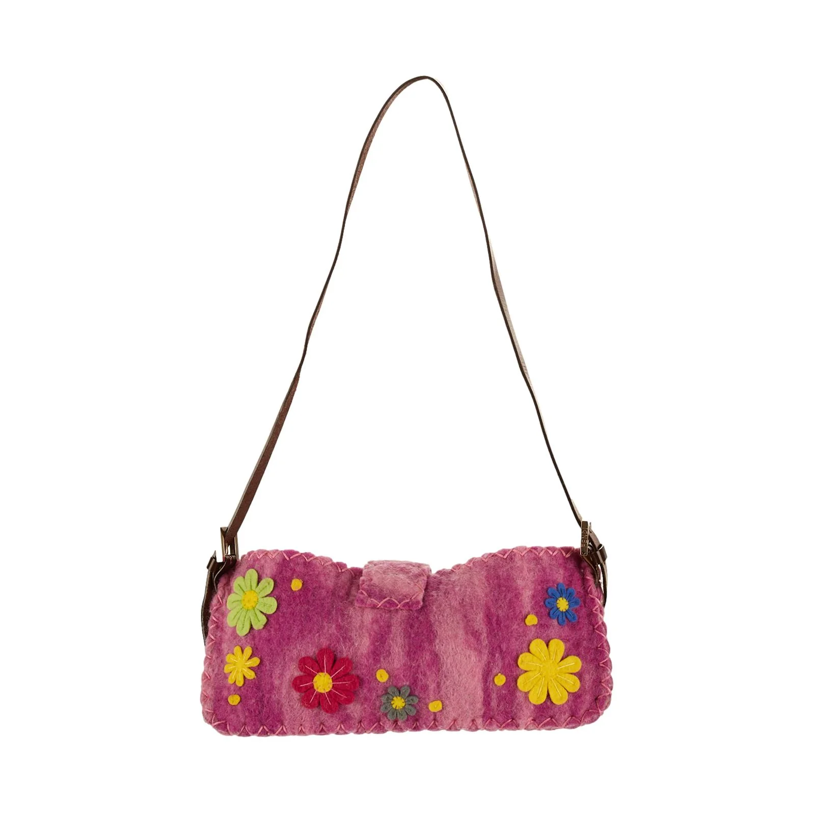 Fendi Pink Wool Floral Shoulder Bag - Image 2