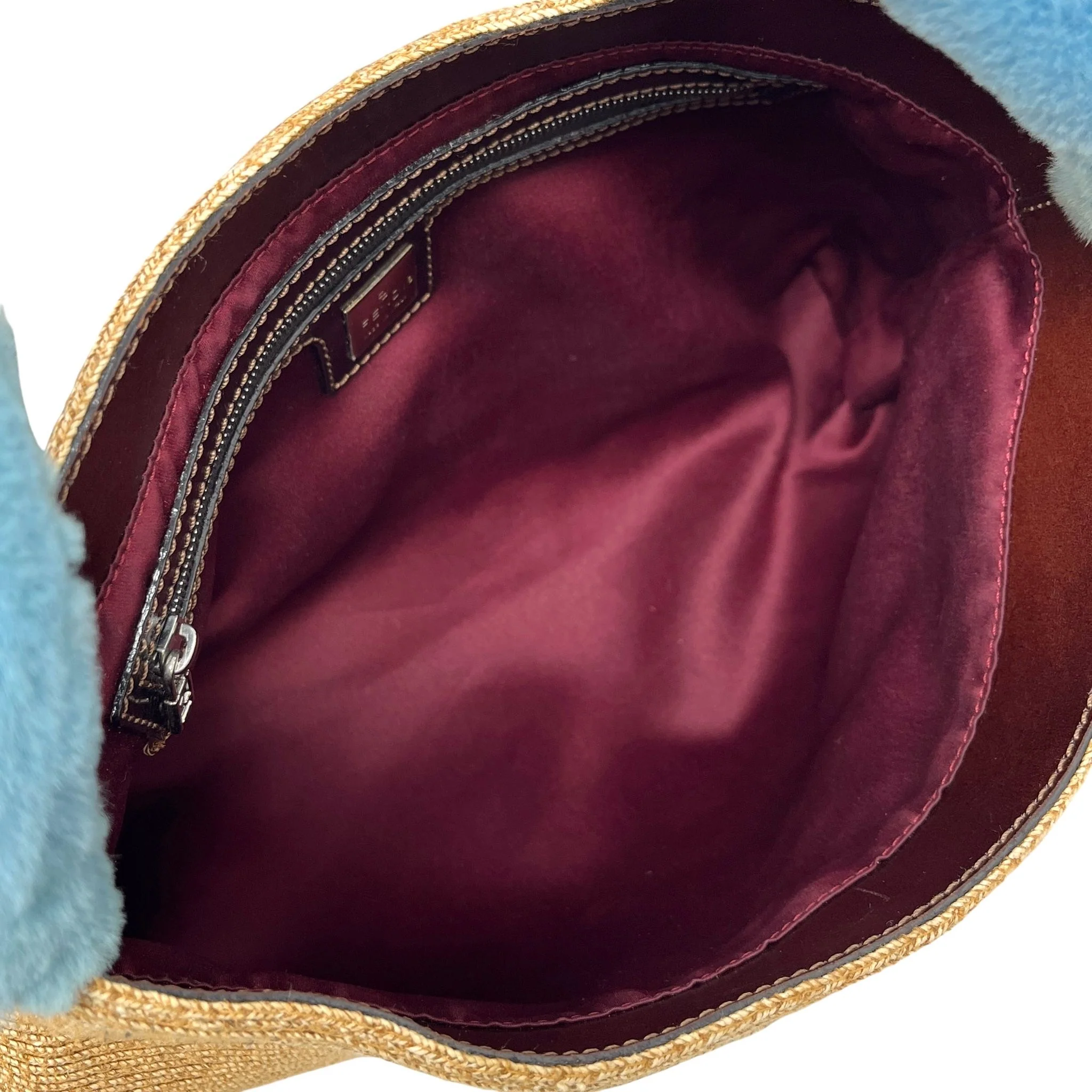 Fendi Rafia + Blue Fur Shoulder Bag - Image 3