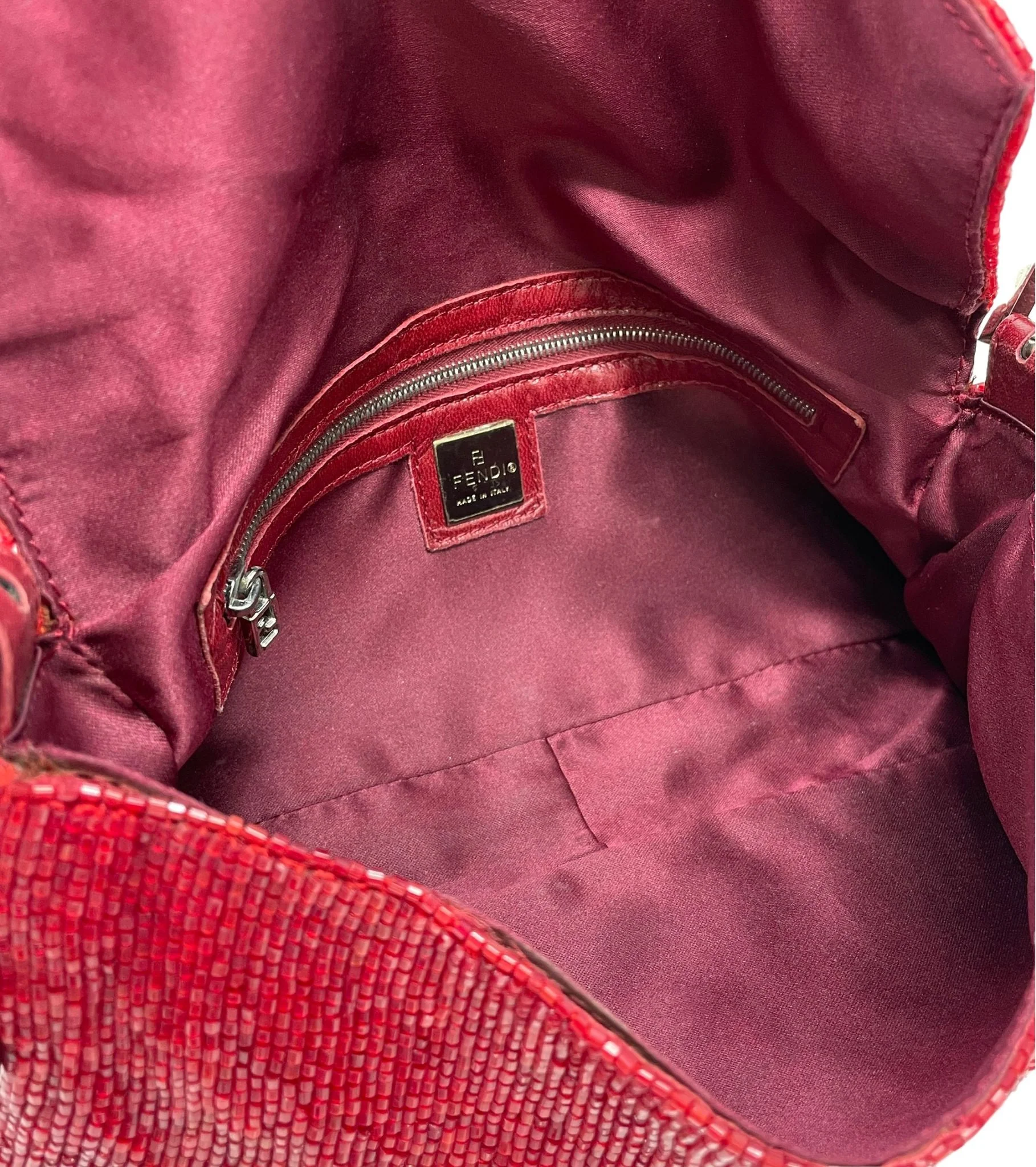 Fendi Red Beaded Baguette Bag - Image 3