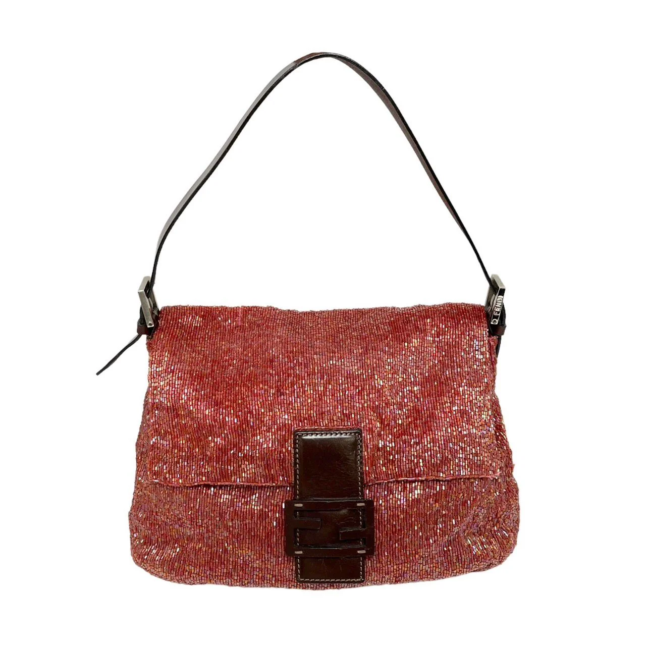 Fendi Red Beaded Mamma Baguette Bag