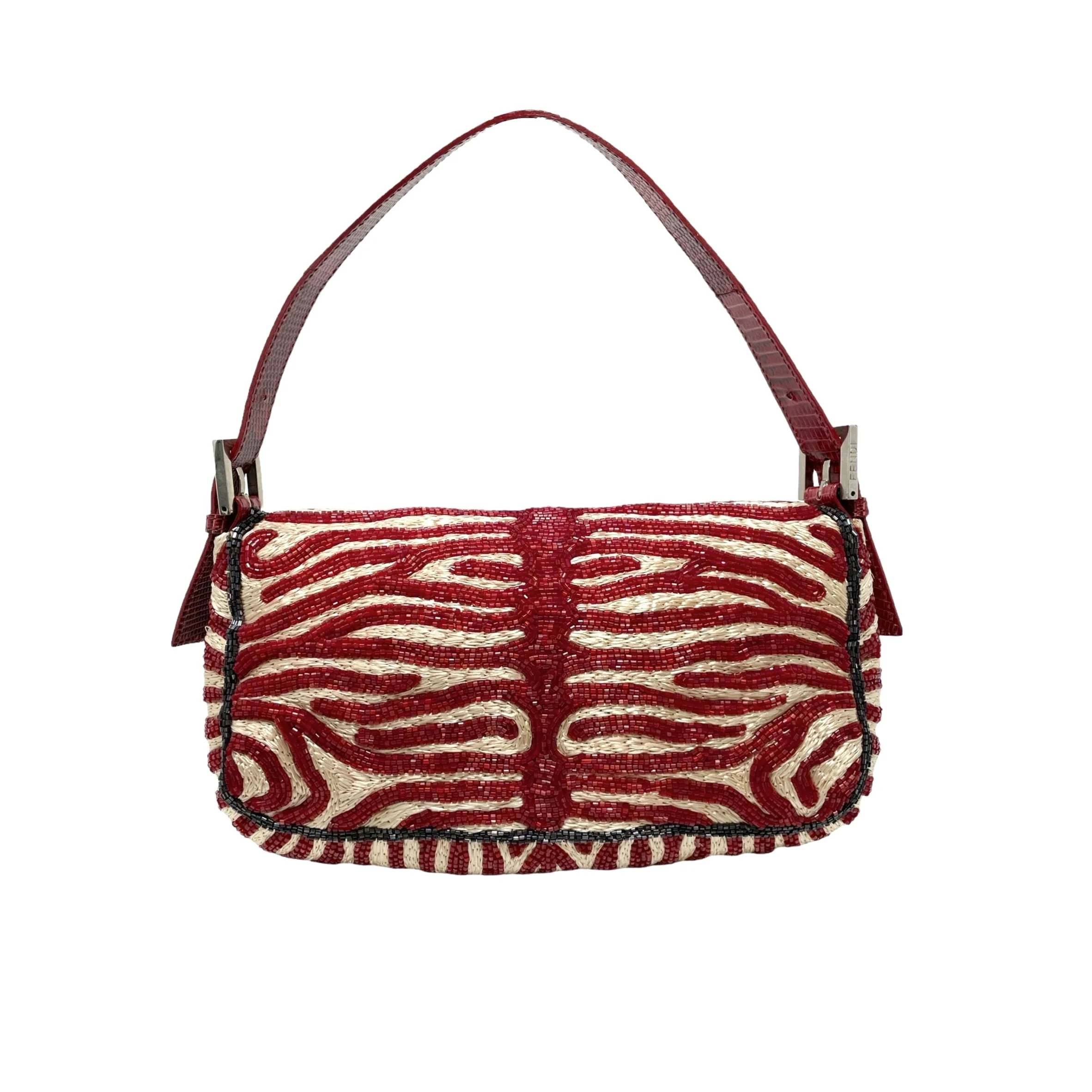 Fendi Red Beaded Zebra Baguette - Image 2