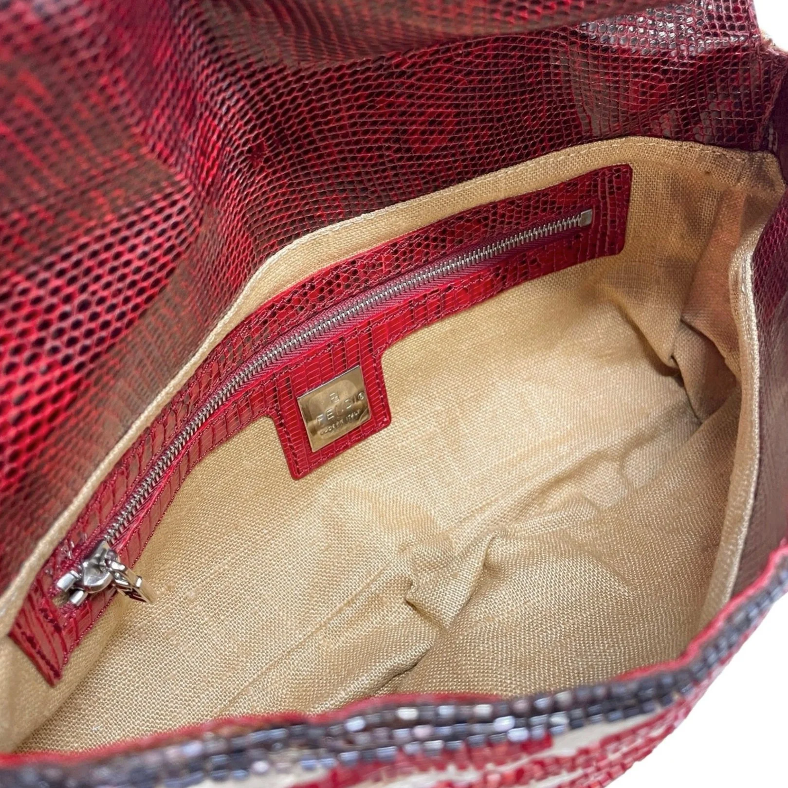 Fendi Red Beaded Zebra Baguette - Image 3
