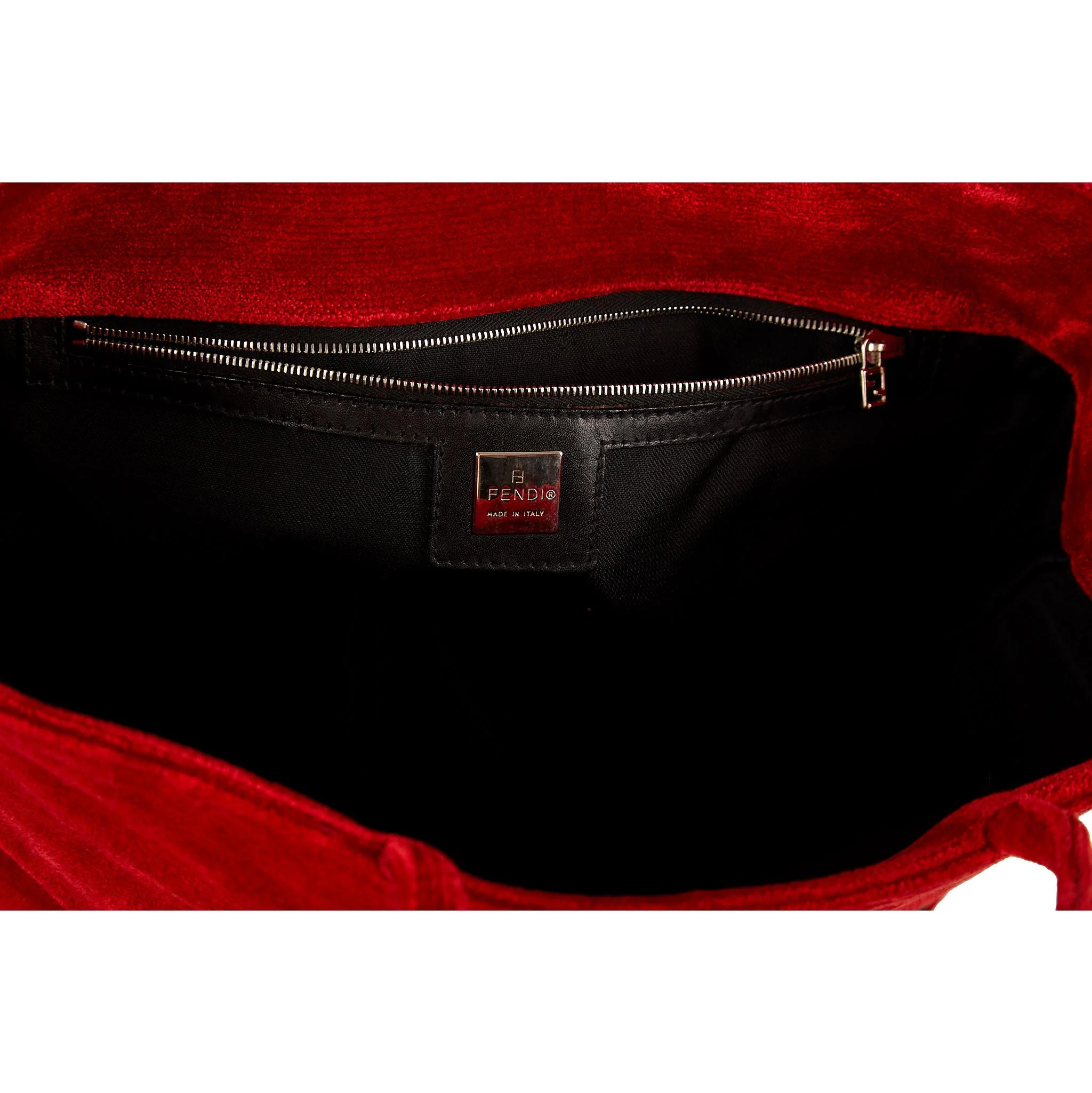 Fendi Red Velour Logo Shoulder Bag - Image 4