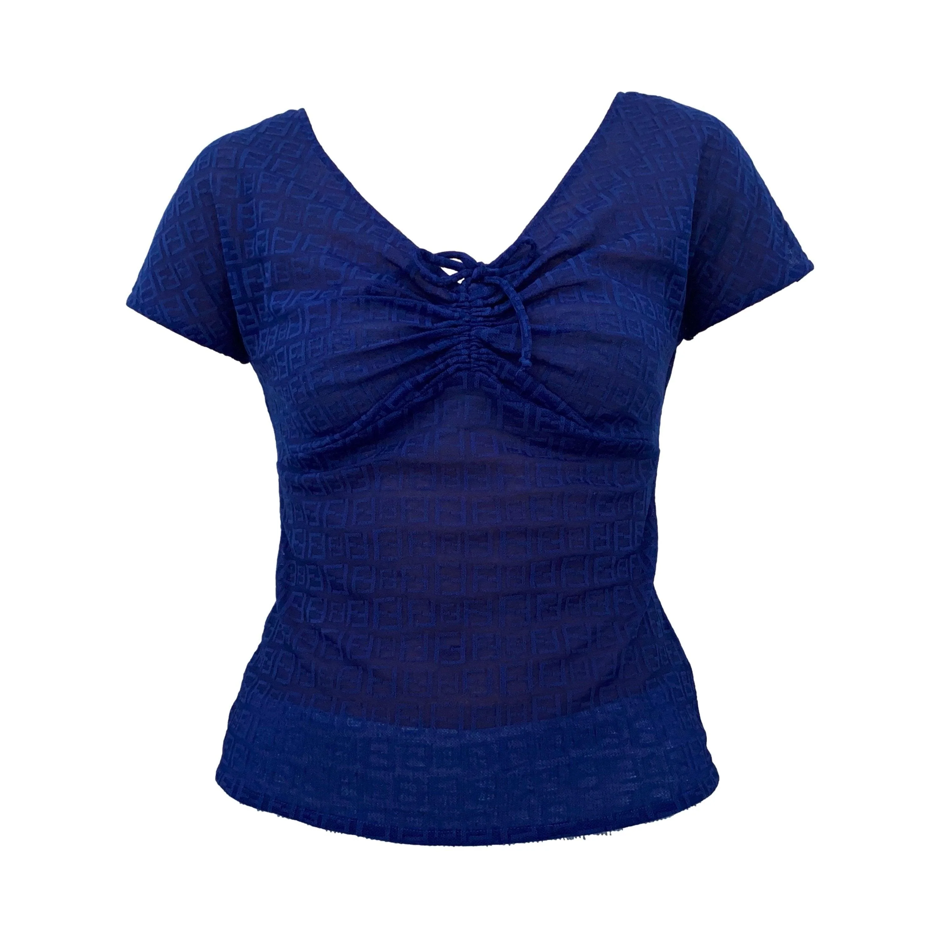 Fendi Royal Blue Monogram Cinched Sheer Top