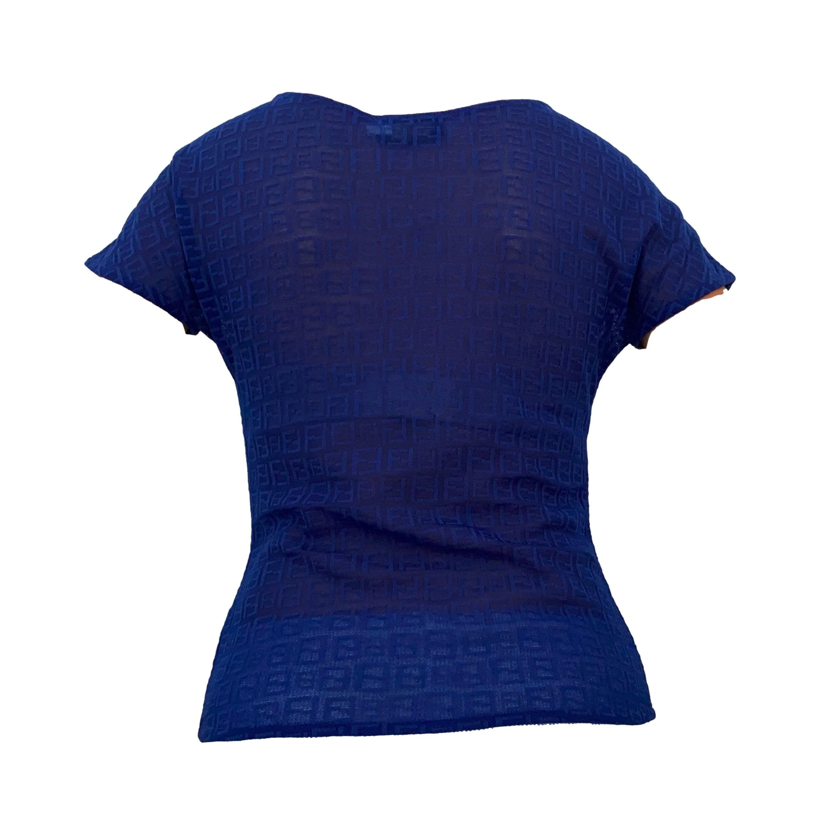 Fendi Royal Blue Monogram Cinched Sheer Top - Image 2