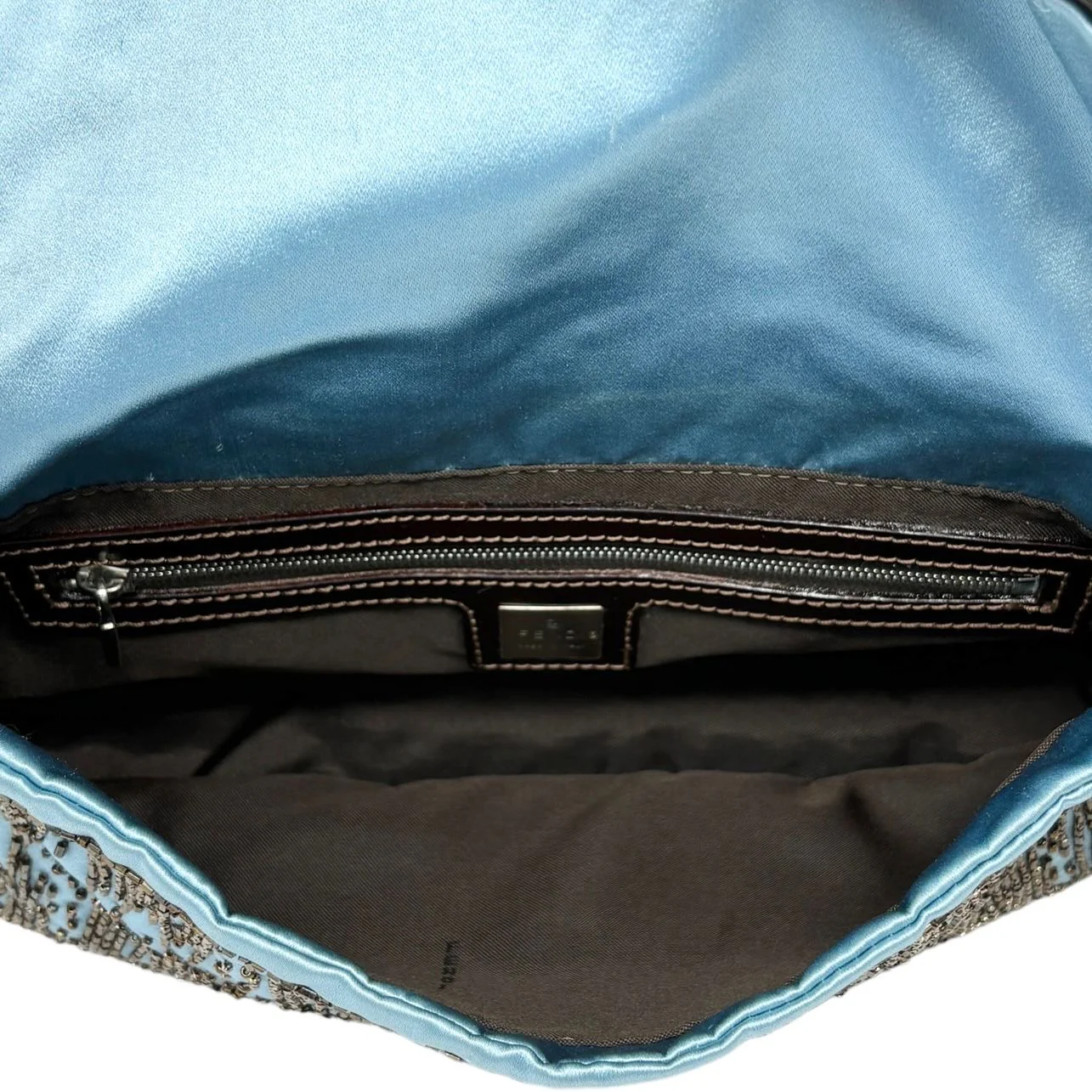 Fendi Satin Beaded Baby Blue Baguette Bag - Image 3