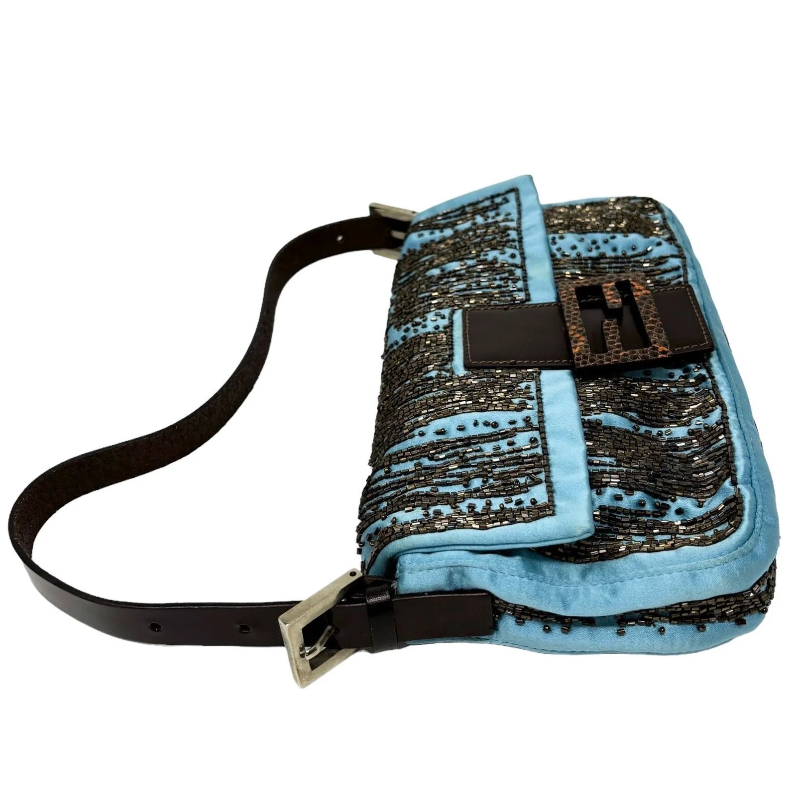 Fendi Satin Beaded Baby Blue Baguette Bag - Image 5