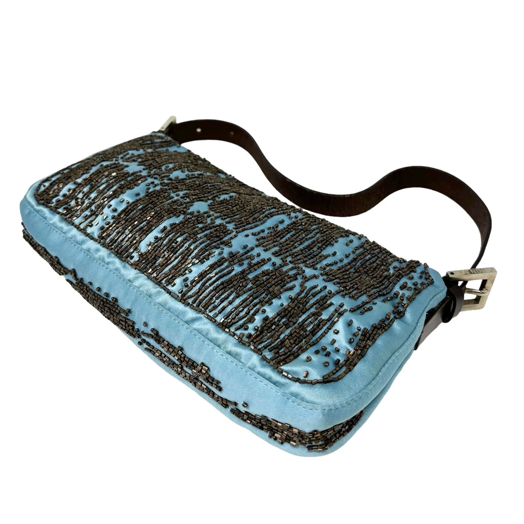 Fendi Satin Beaded Baby Blue Baguette Bag - Image 6